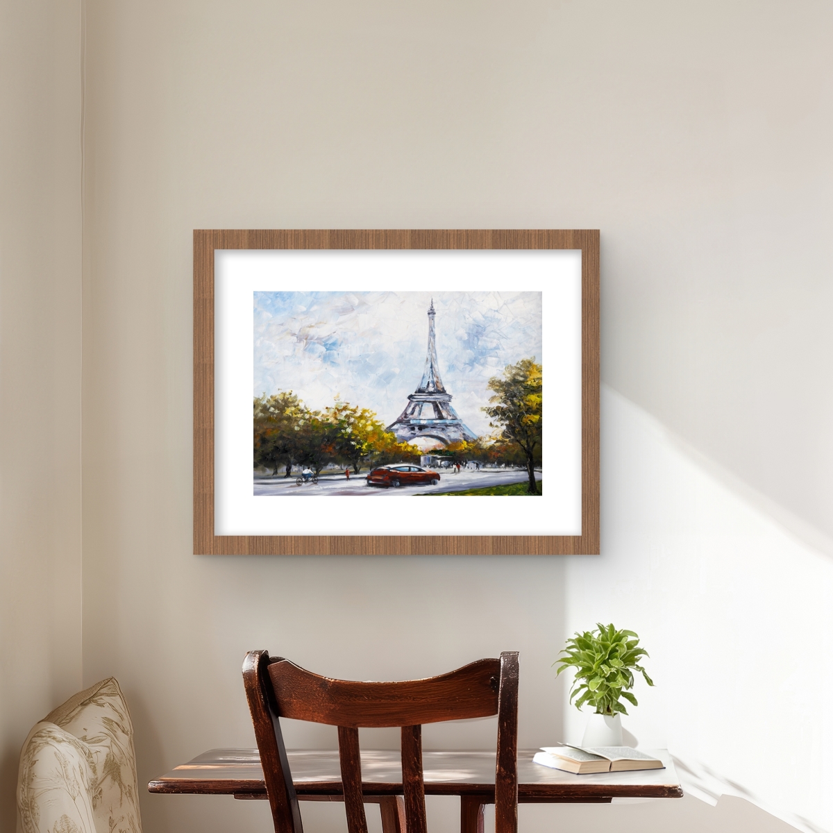 C1FM1620K00DGX 16 x 20 in. Driving Near the Eiffel Tower - Trees Green Framed Print Wall Art