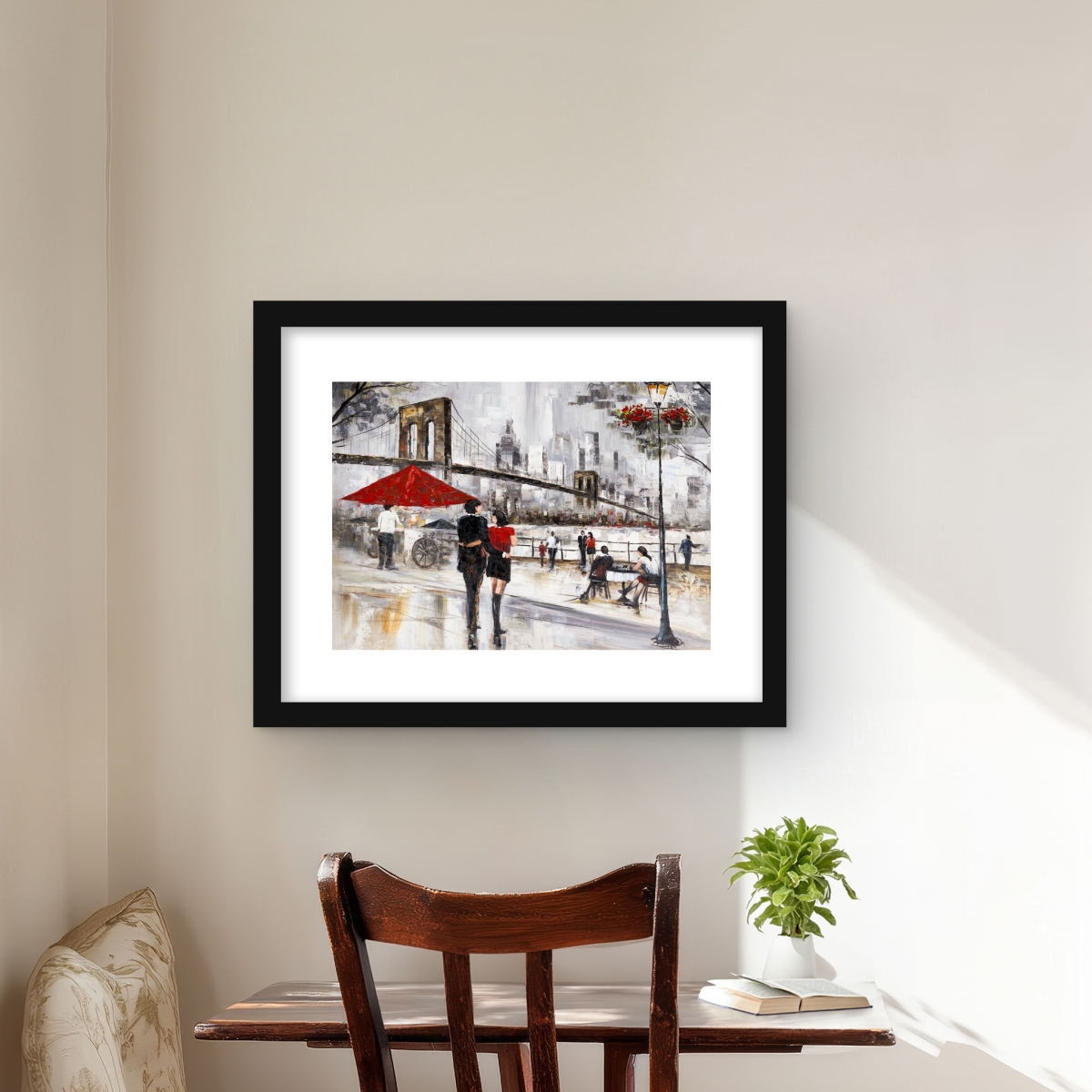 C1FM1620L5PXIG 16 x 20 in. Couple In York City - Brown Street Framed Matted Print Wall Art