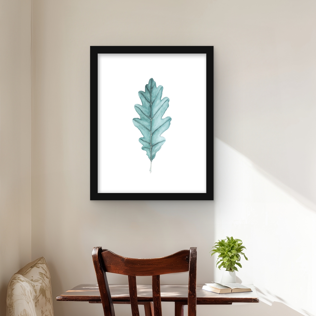 C1FM1620LSRZFY 16 x 20 in. Oak Leaf - Turquoise Framed Matted Print Wall Art - Home Decor Art