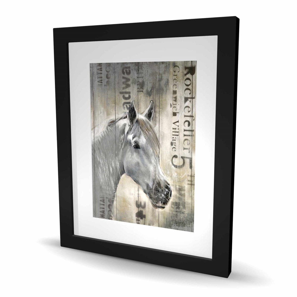 C1FM1620NJBMFS 16 x 20 in. Rustic White Horse - Framed Matted Print Wall Art for Home Decor