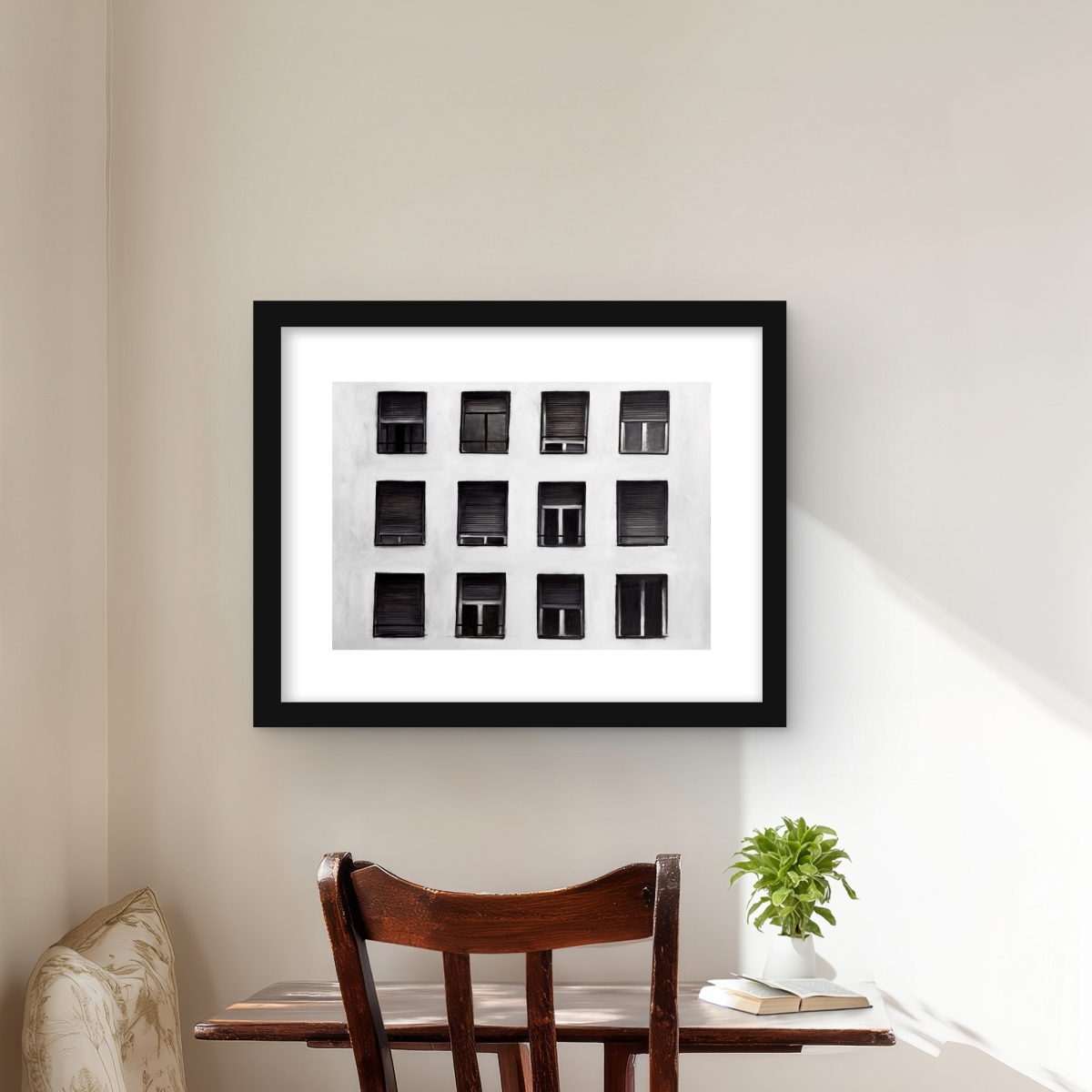 C1FM1620O7ESAK 16 x 20 in. Windows - Monochrome Framed Matted Print Wall Art for Home Decor