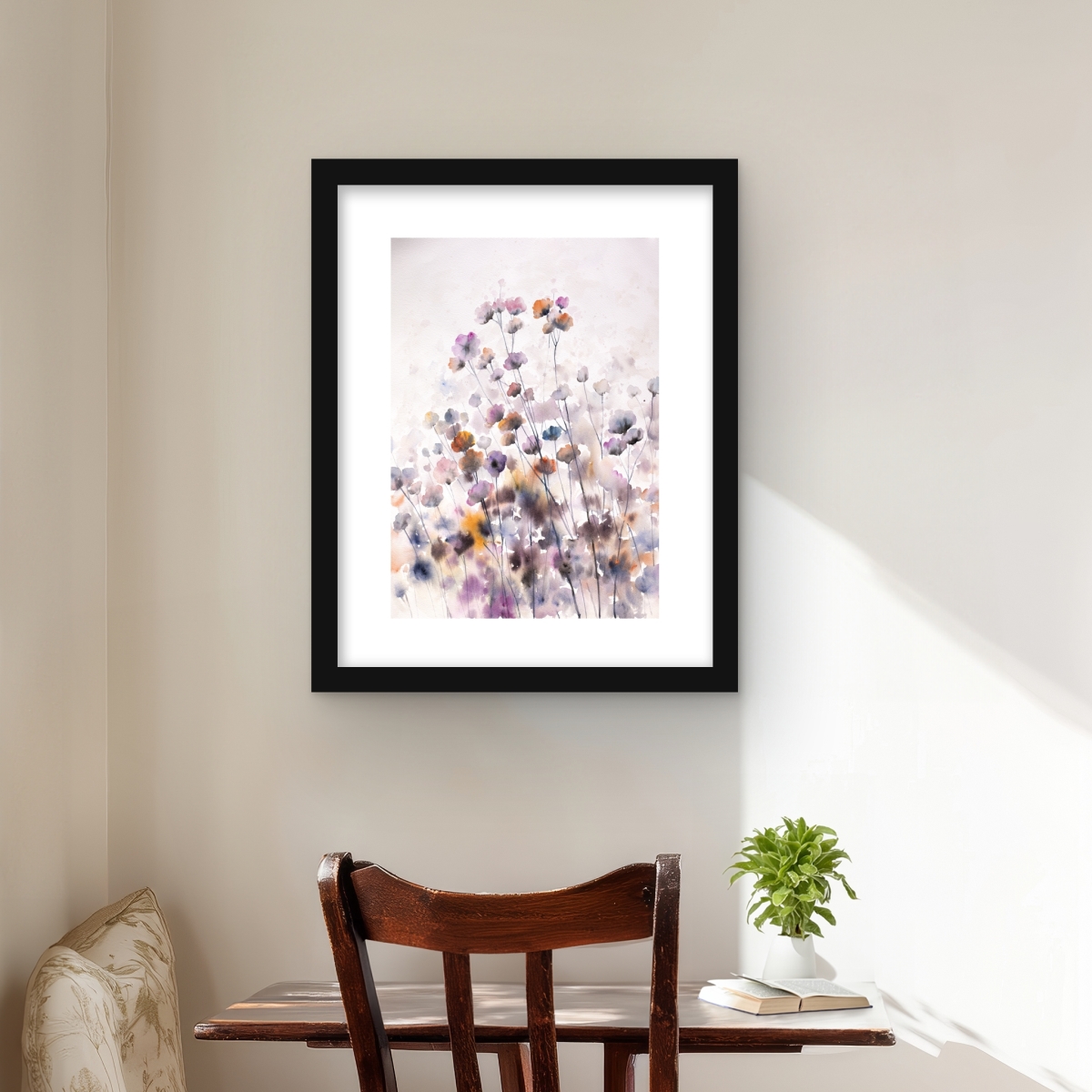 C1FM1620OOTFBK 16 x 20 in. Wildflowers - Purple Framed Matted Print Wall Art - Home Decor Art