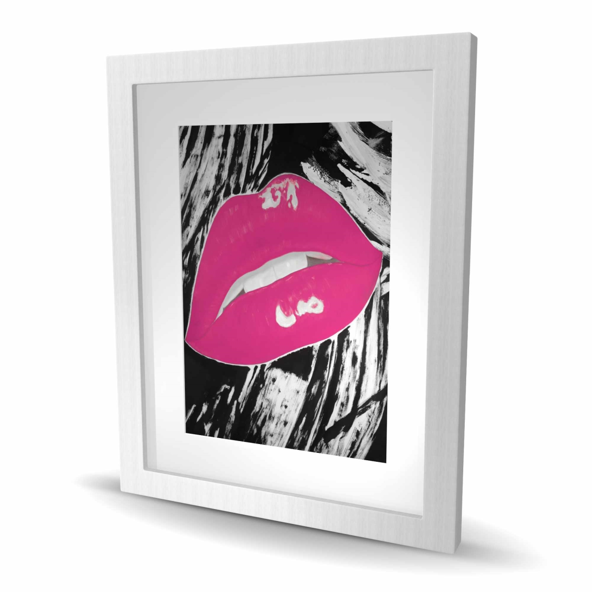 C1FM1620PI1WQ3 16 x 20 in. Kissable Pink Glossy Lips - Black Figurative Framed Print Wall Art