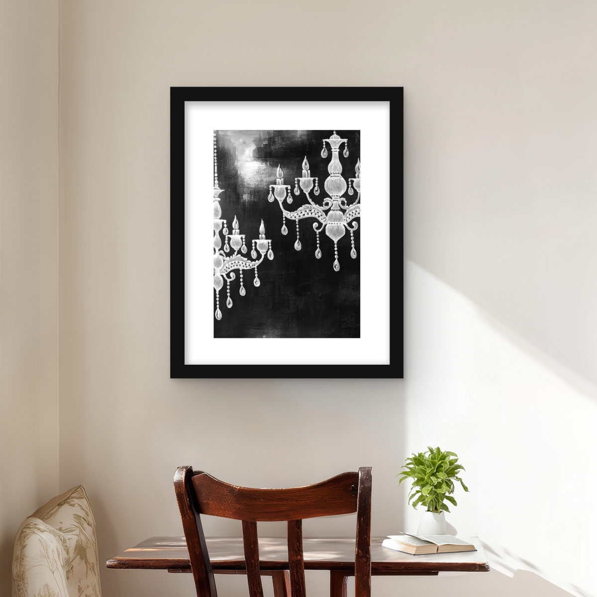 C1FM1620S7VLX1 16 x 20 in. White Chandeliers - Still Life Framed Print Wall Art for Home Decor
