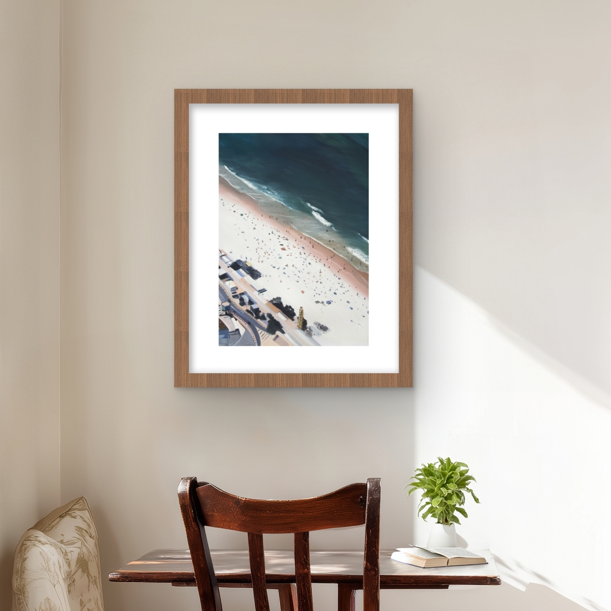 C1FM1620TRVV60 16 x 20 in. Hot Day At the Beach - Turquoise Framed Print Wall Art for Home Decor