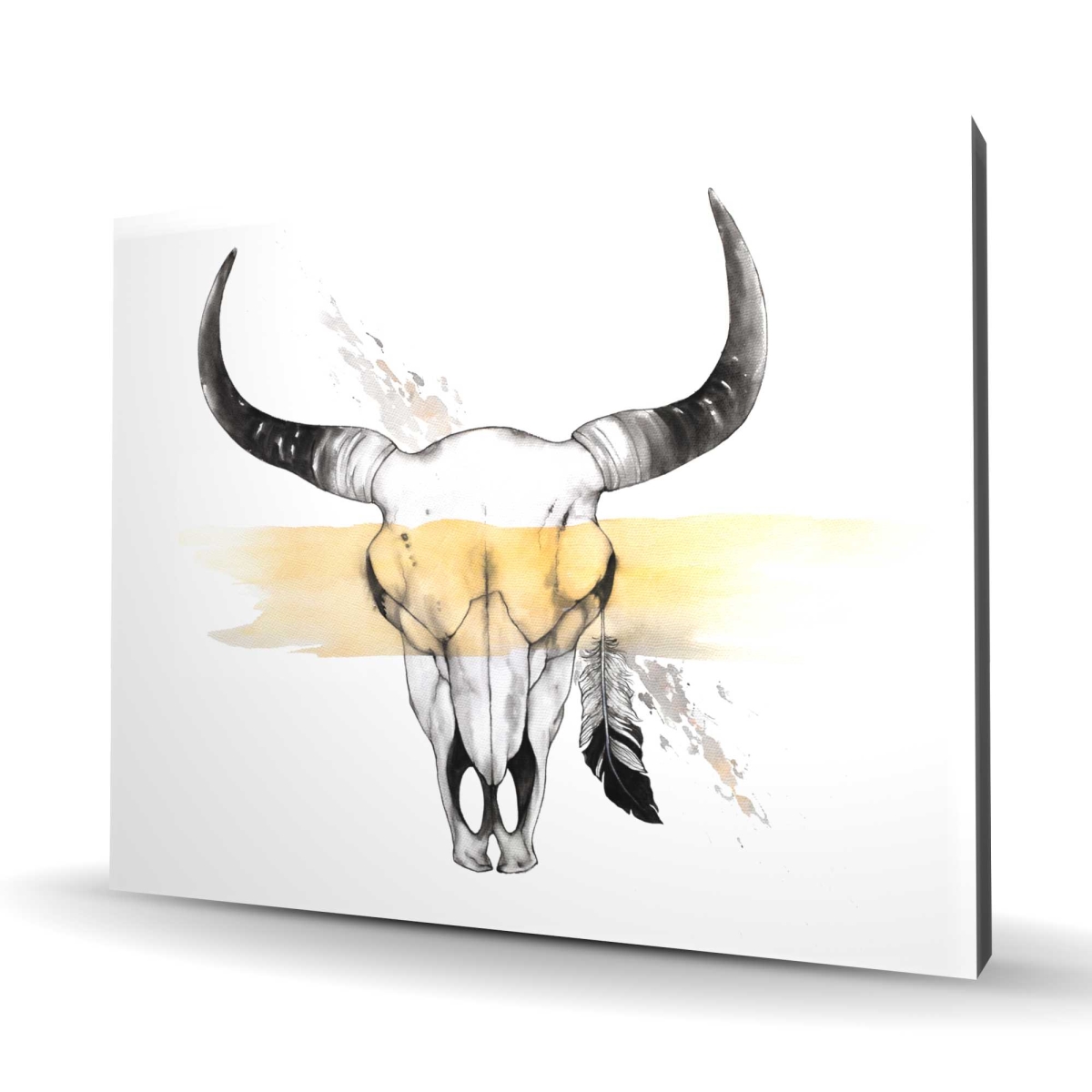 C1RC4860SI67DF 48 x 60 in. Cow Skull with Feather - Gray Canvas Home Decor Piece