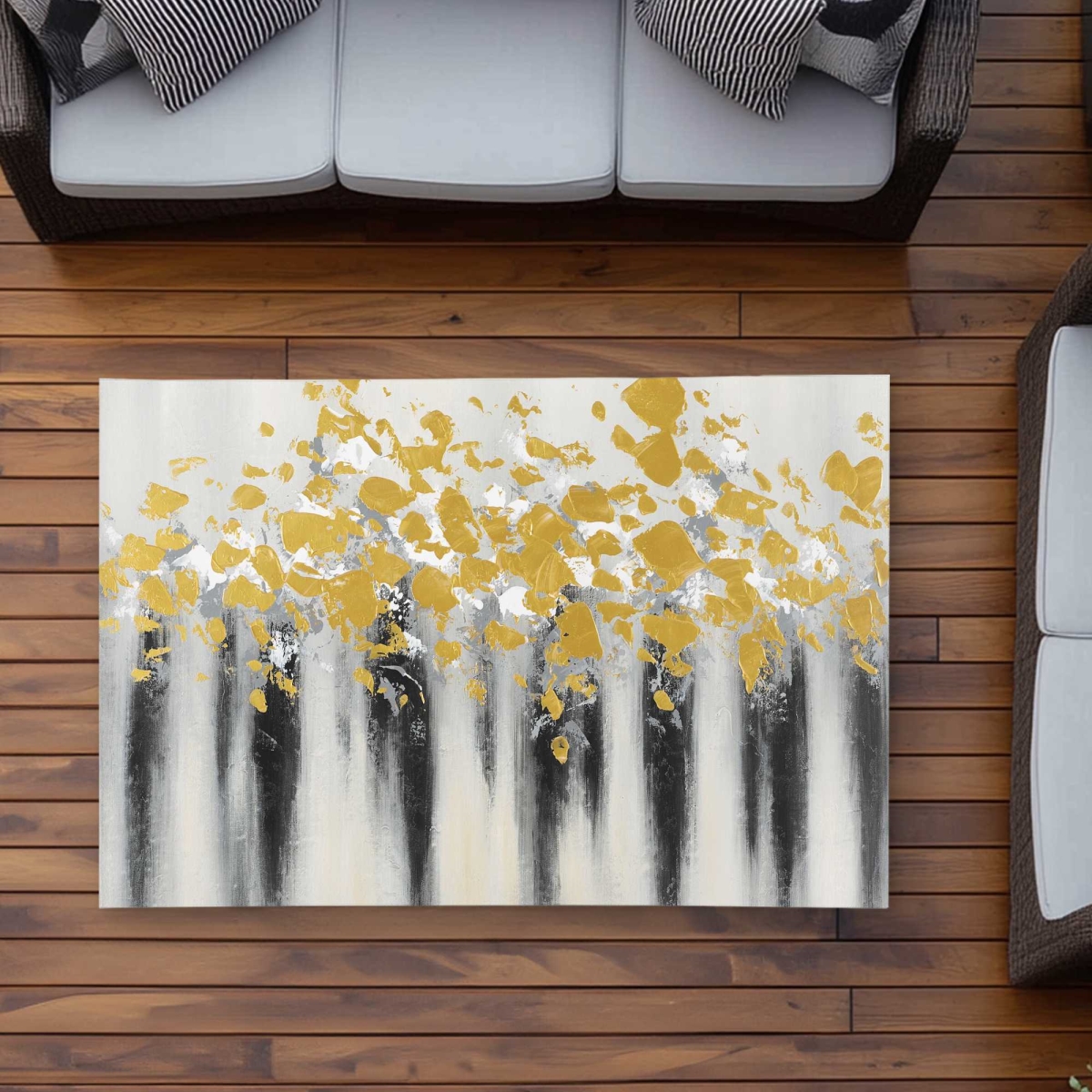 C1ROAR350NC0DC 3 x 5 ft. Small Golden Spots - Bedroom Black Outdoor Rectangle Area Rug - Decor