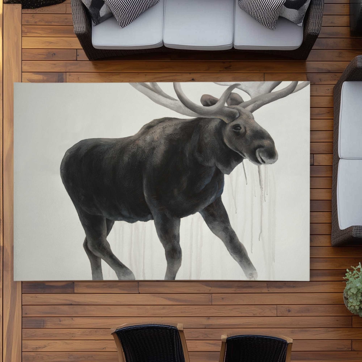 C1ROAR570MRIE9 5 x 7 ft. Walking Moose Rustic Holidays Outdoor Rectangle Area Rug