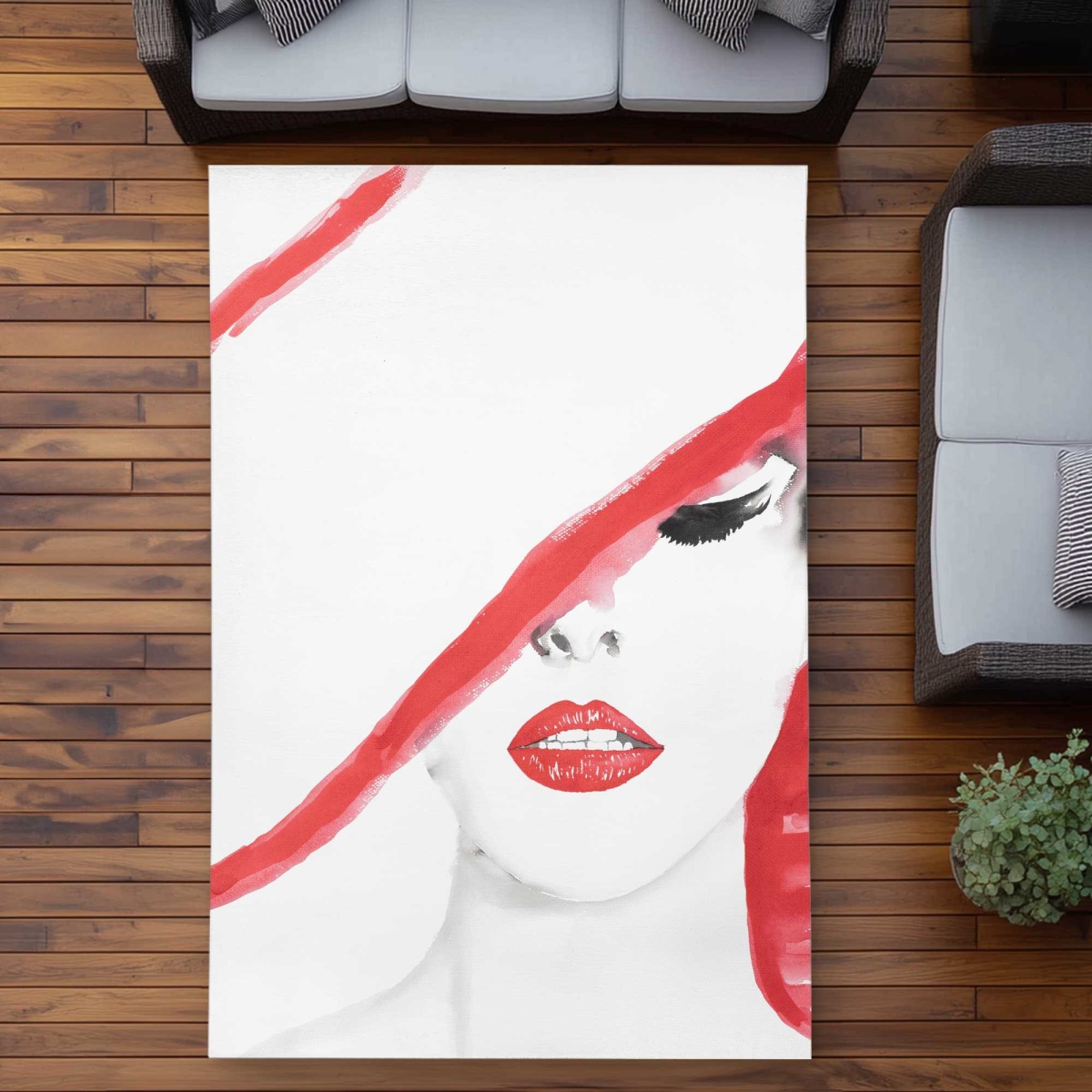 C1ROAR571TD18K 5 x 7 ft. Woman with A Summer Hat - Red Outdoor Rectangle Area Rug