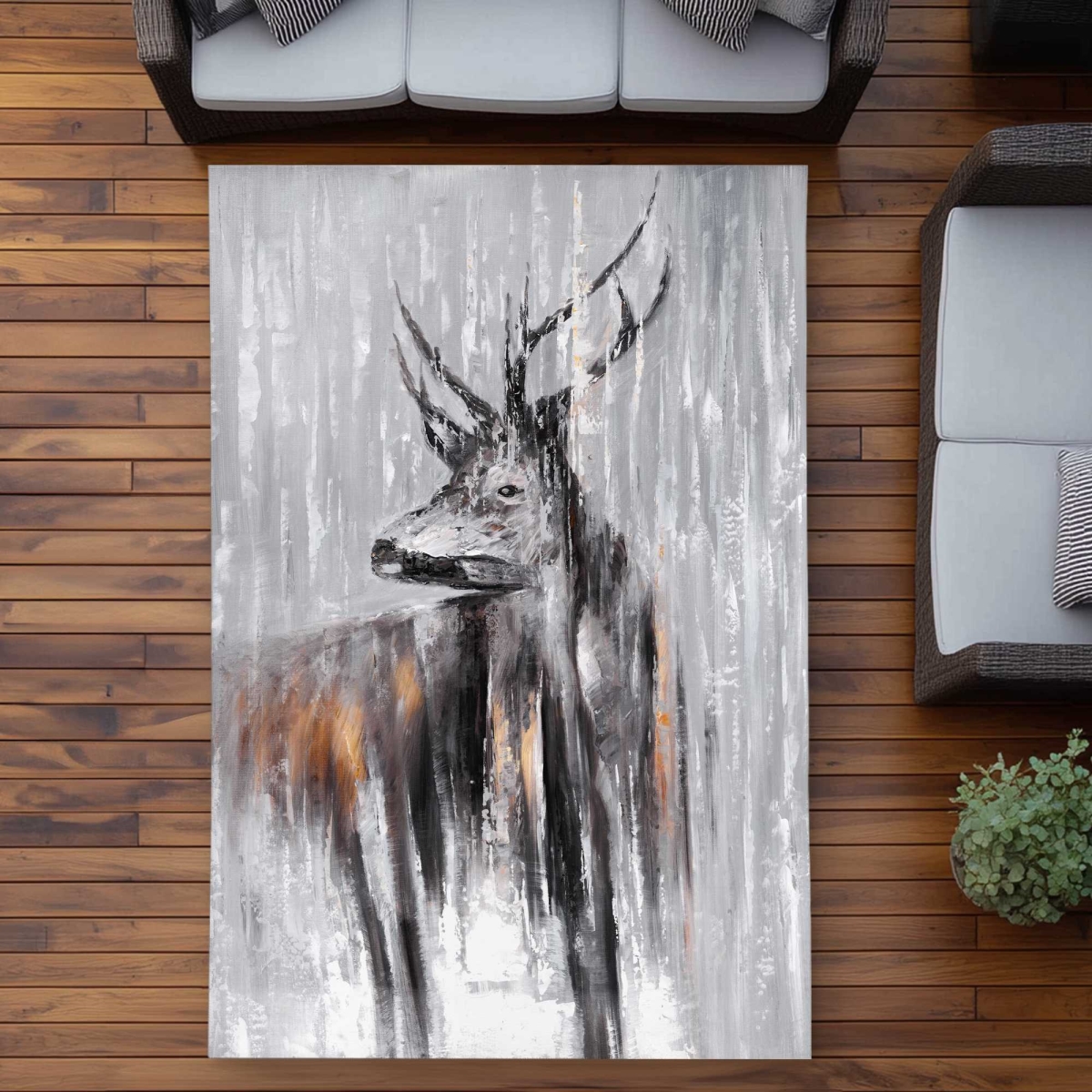 C1ROAR571ZAM2R 5 x 7 ft. Gray Deer Outdoor Rectangle Area Rug - Forest Home Decor Accent
