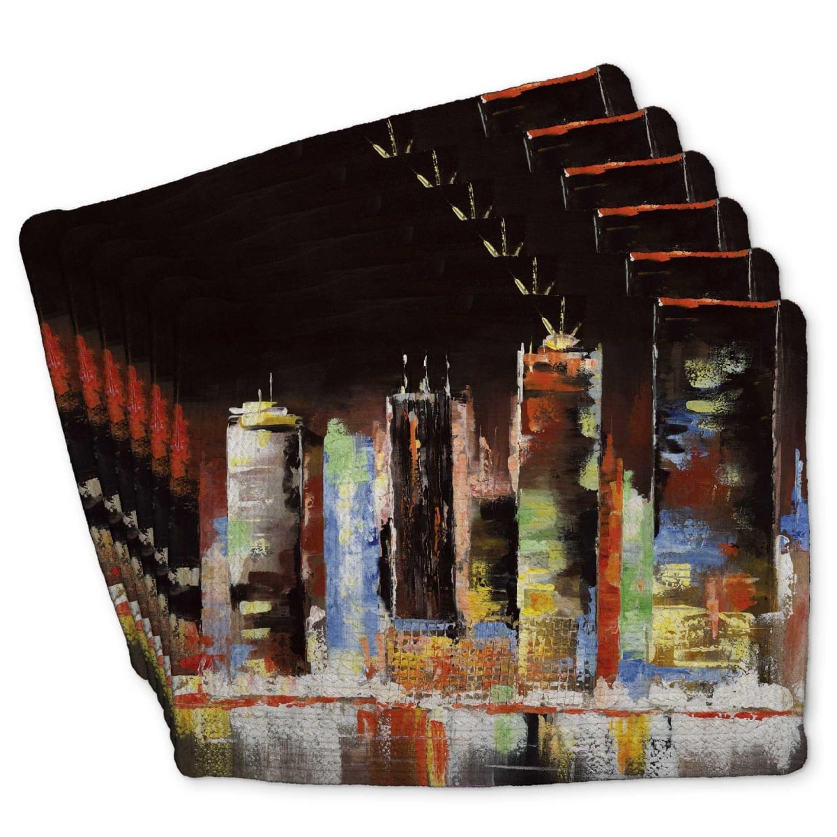 Picture of Begin Home Decor C6BP1418LPBDTX 14 x 18 in. Cityscape by Night - Braided Polyester Placemat - Set of 6