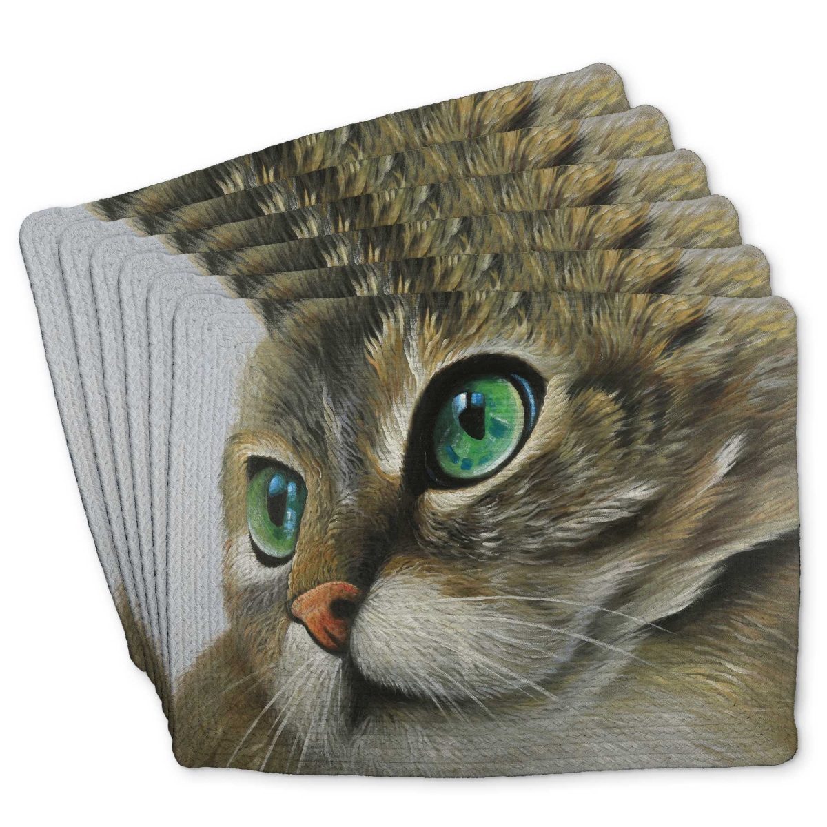 Picture of Begin Home Decor C6BP1418NBP1DY 14 x 18 in. Peaceful Cat Portrait Braided Polyester Placemat - Home - Set of 6