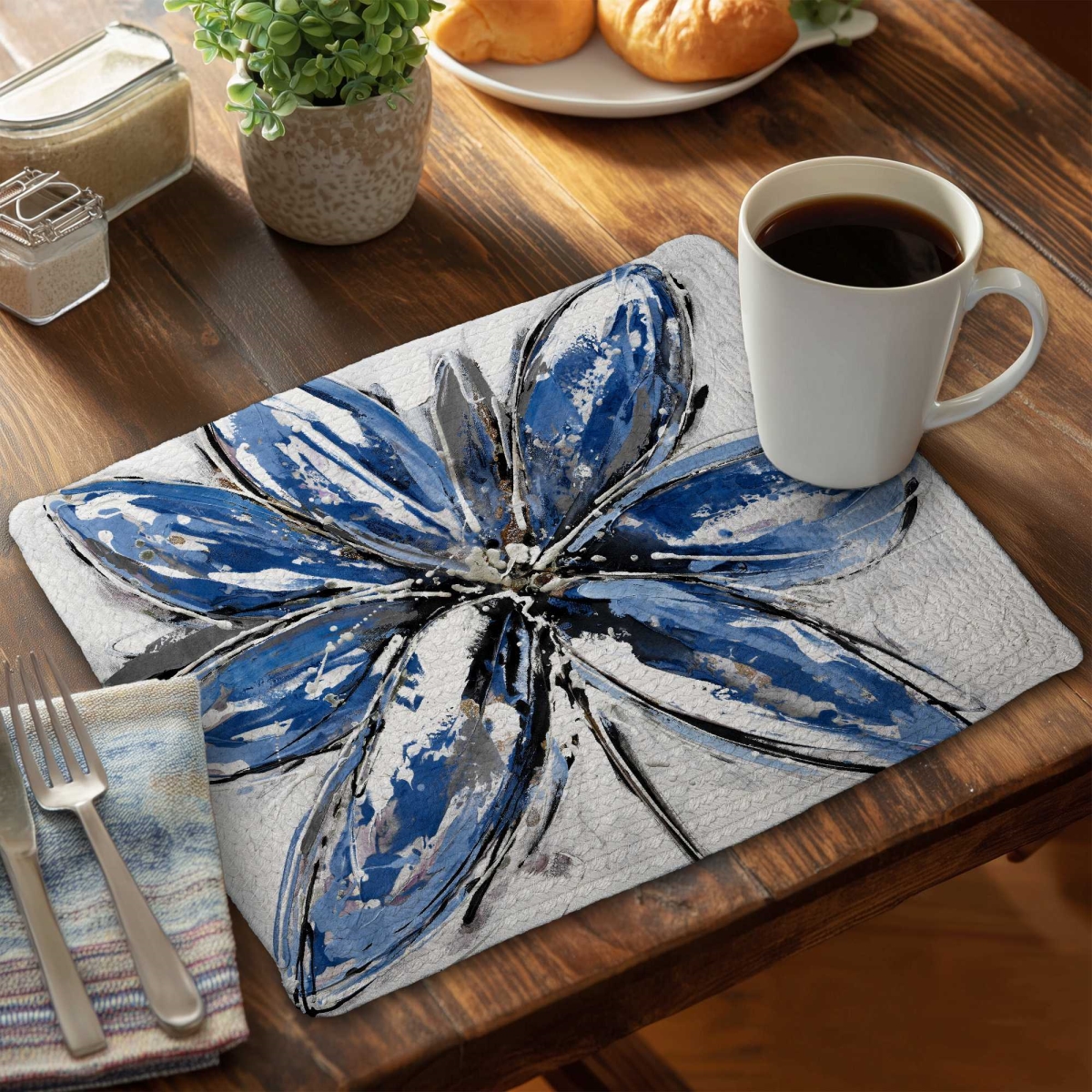 Picture of Begin Home Decor C6BP1418R1YMVJ 14 x 18 in. Blue Petal Braided Polyester Placemat - Stylish - Set of 6
