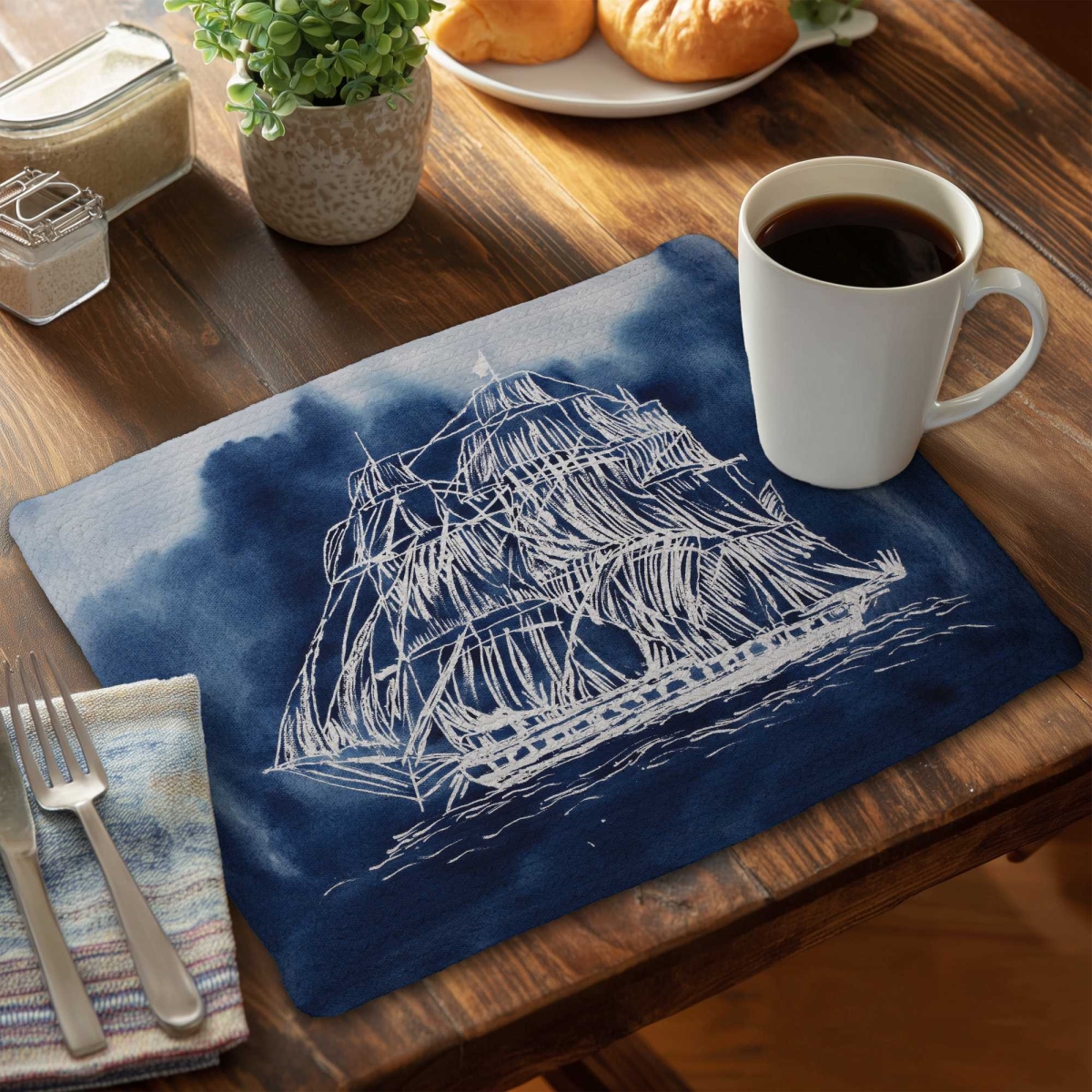 Picture of Begin Home Decor C6BP1418TSVMI4 14 x 18 in. Sailing Ship Illustration Braided Polyester Placemat - Decor - Set of 6