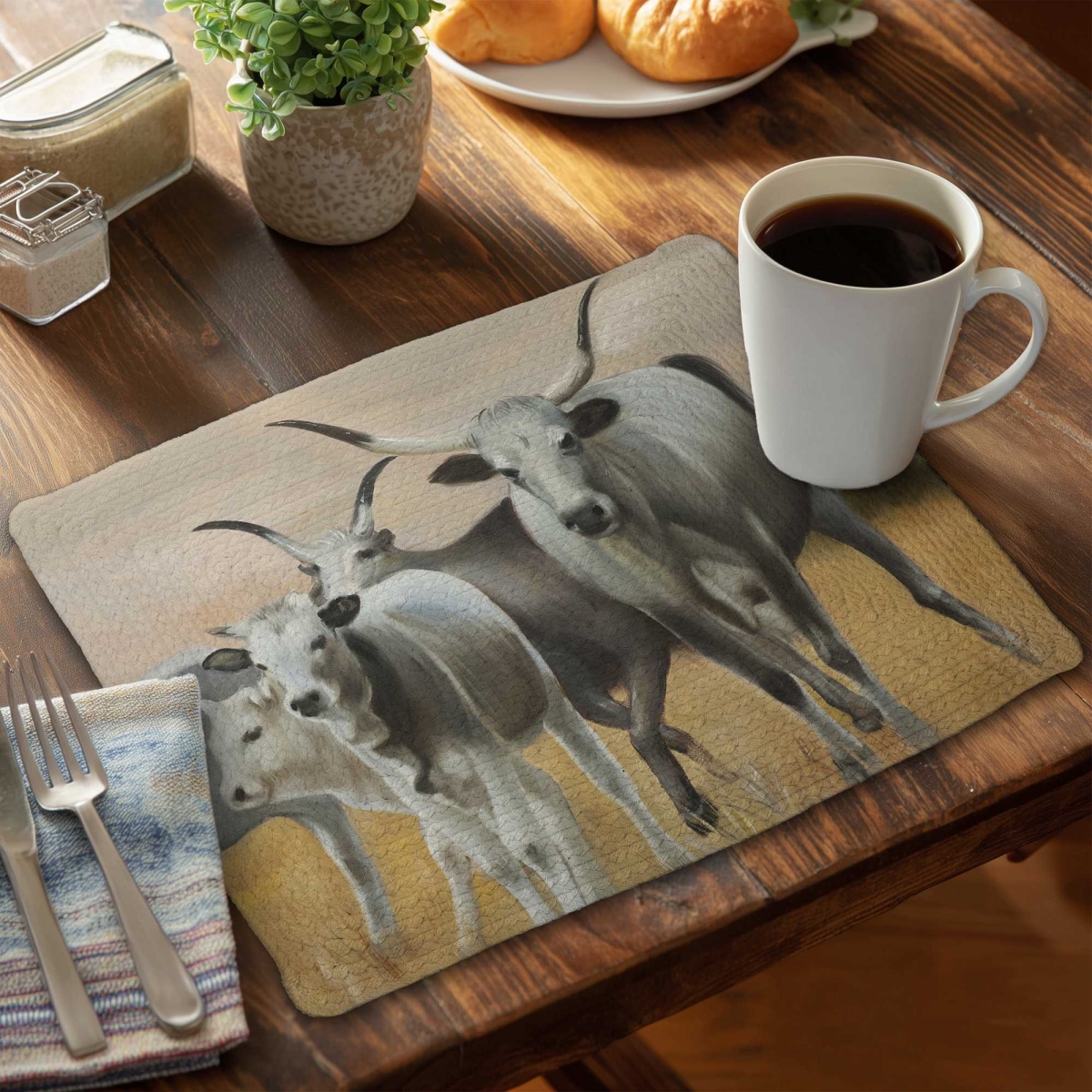 Picture of Begin Home Decor C6BP1418XLPZNY 14 x 18 in. Nguni Breeding Braided Polyester Placemat - Decor Essential - Set of 6