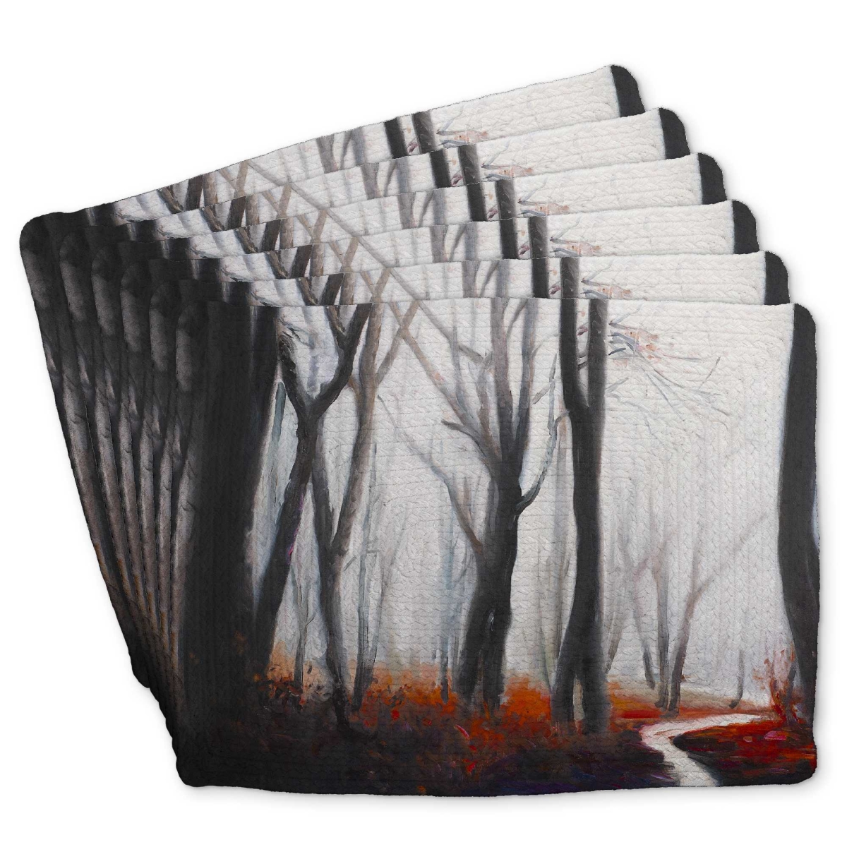 Picture of Begin Home Decor C6BP1418Y9YZ9V 14 x 18 in. Mysterious Forest with Stream Braided Polyester Placemat - Set of 6