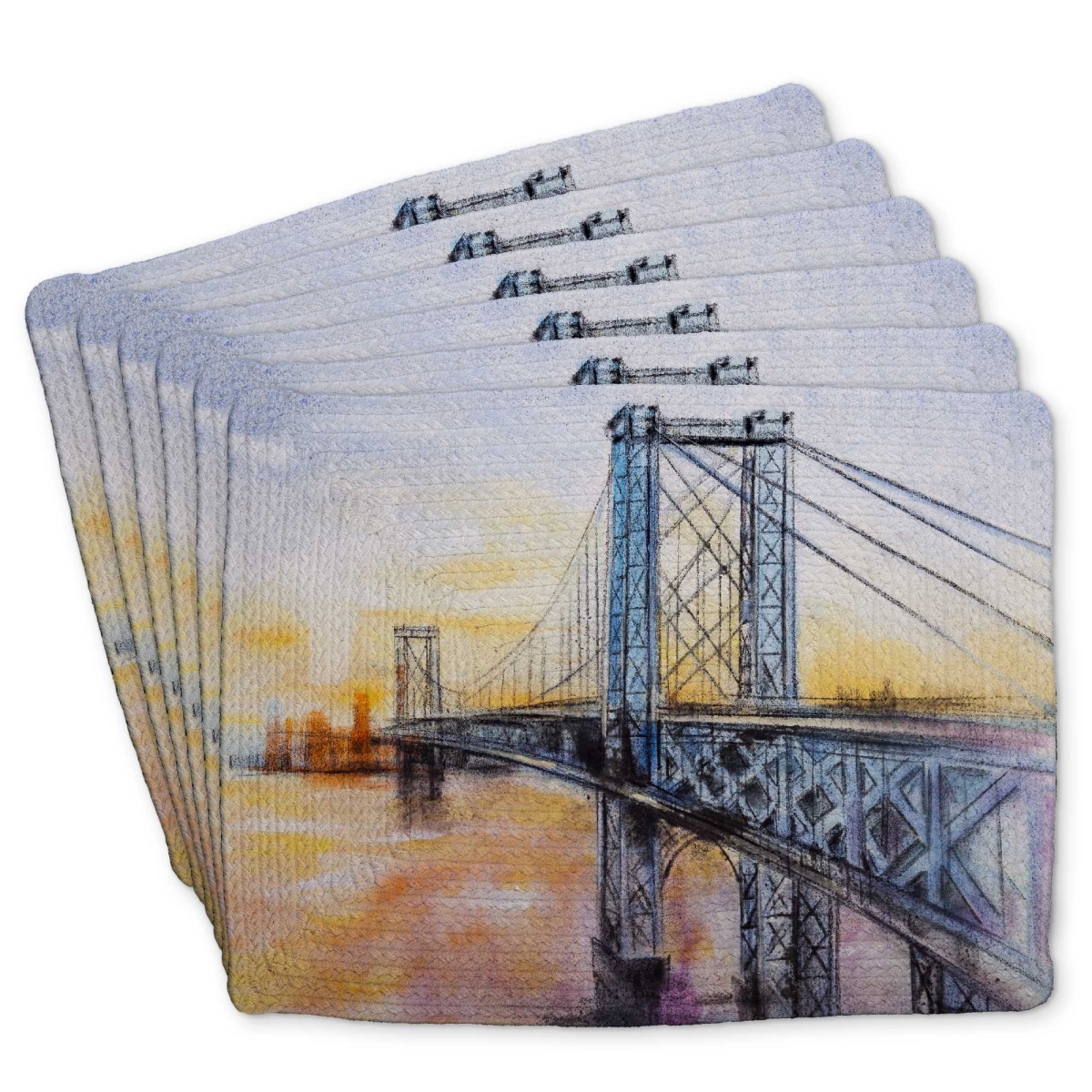 Picture of Begin Home Decor C6BP1418ZJIRPG 14 x 18 in. Abstract Brooklyn Bridge Braided Polyester Placemat - Decor - Set of 6