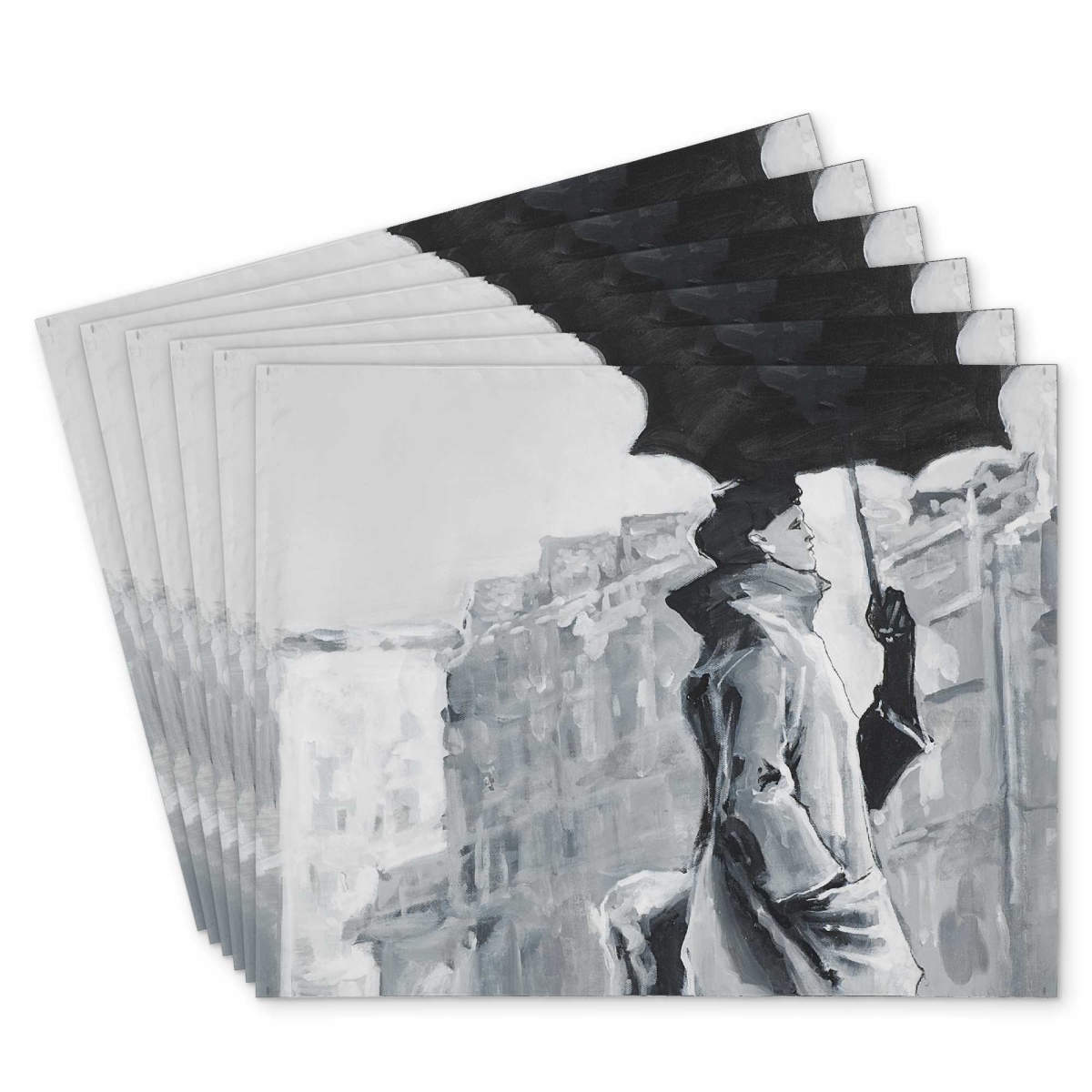 Picture of Begin Home Decor C6PP1418159707 14 x 18 in. Woman in the Rain Polyester Placemat - Home Decor Accent - Set of 6