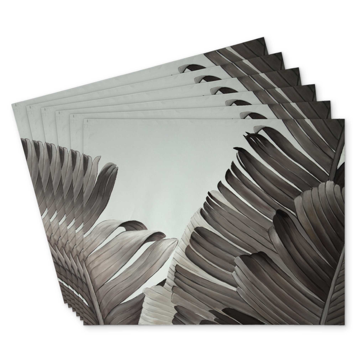 Picture of Begin Home Decor C6PP14181E9R2B 14 x 18 in. Grayscale Tropical Leaves Polyester Placemat for Home Decor - Set of 6