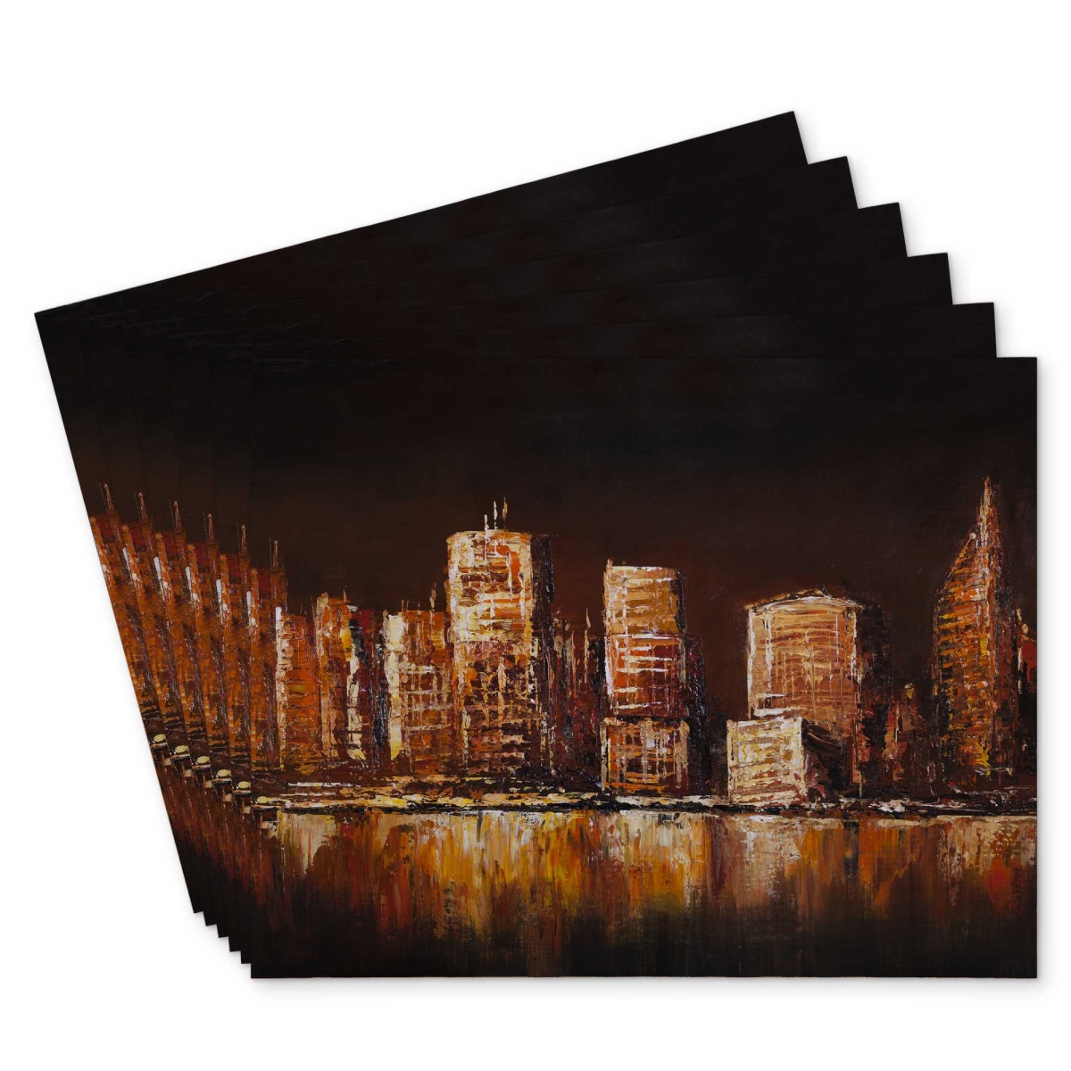 Picture of Begin Home Decor C6PP141876E1FO 14 x 18 in. City in Earth Colors - Polyester Placemat for Home Decor - Set of 6