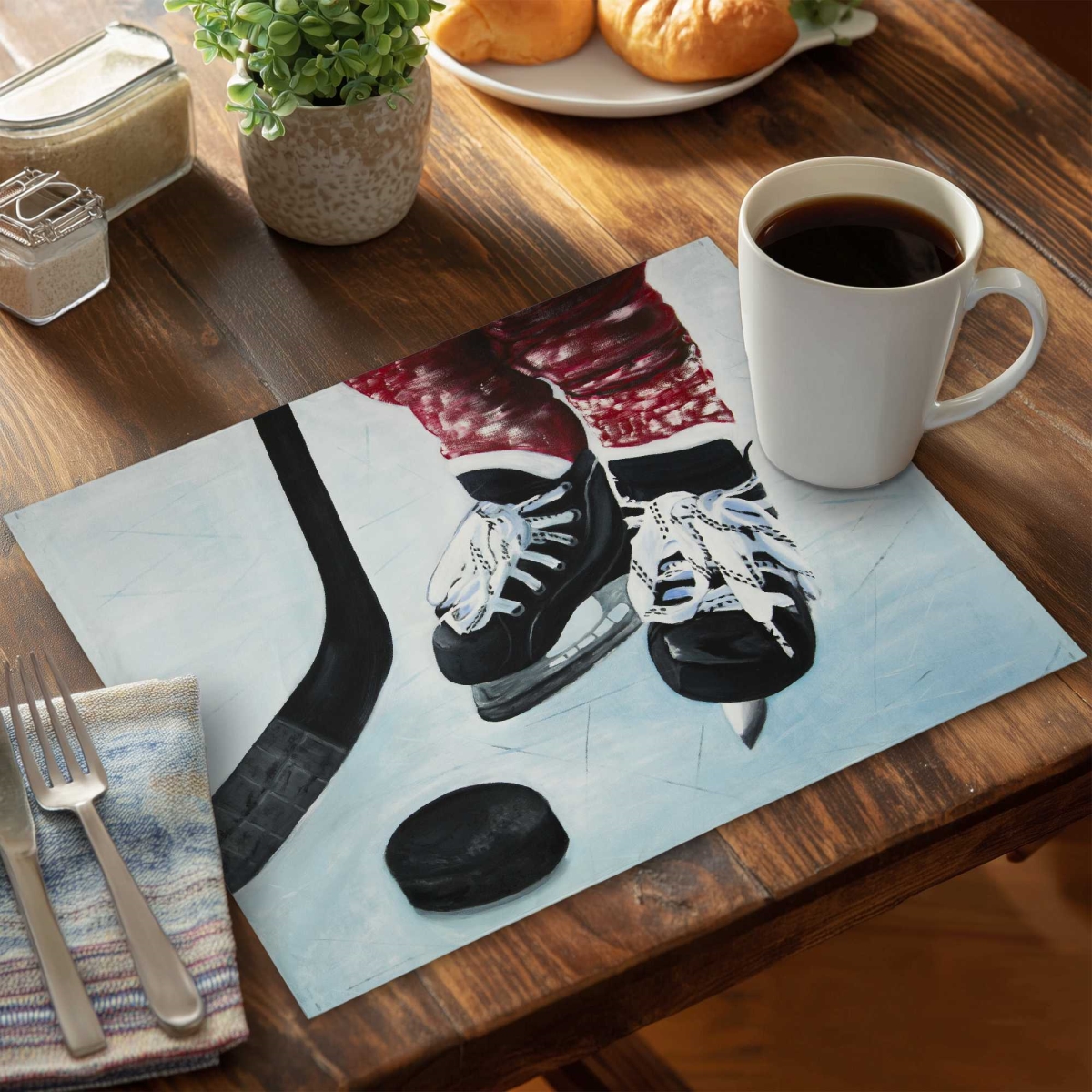 Picture of Begin Home Decor C6PP141888IF4I 14 x 18 in. Young Hockey Player Polyester Placemat - Home Accessory - Set of 6