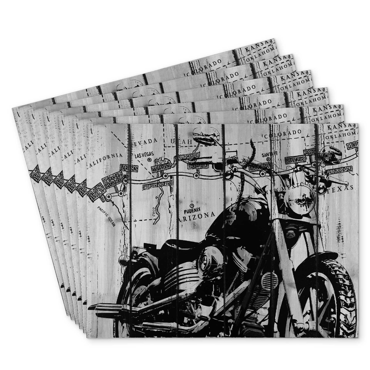 Picture of Begin Home Decor C6PP1418AJT2NG 14 x 18 in. Motorcycle Gray & Black Polyester Placemat for Home Decor - Set of 6