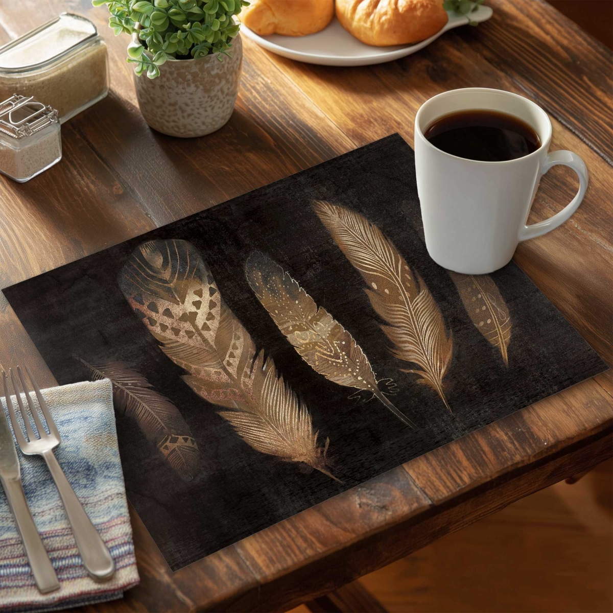 Picture of Begin Home Decor C6PP1418CLNJ9M 14 x 18 in. Brown Feathers Polyester Placemat for Stylish Home Decor - Set of 6
