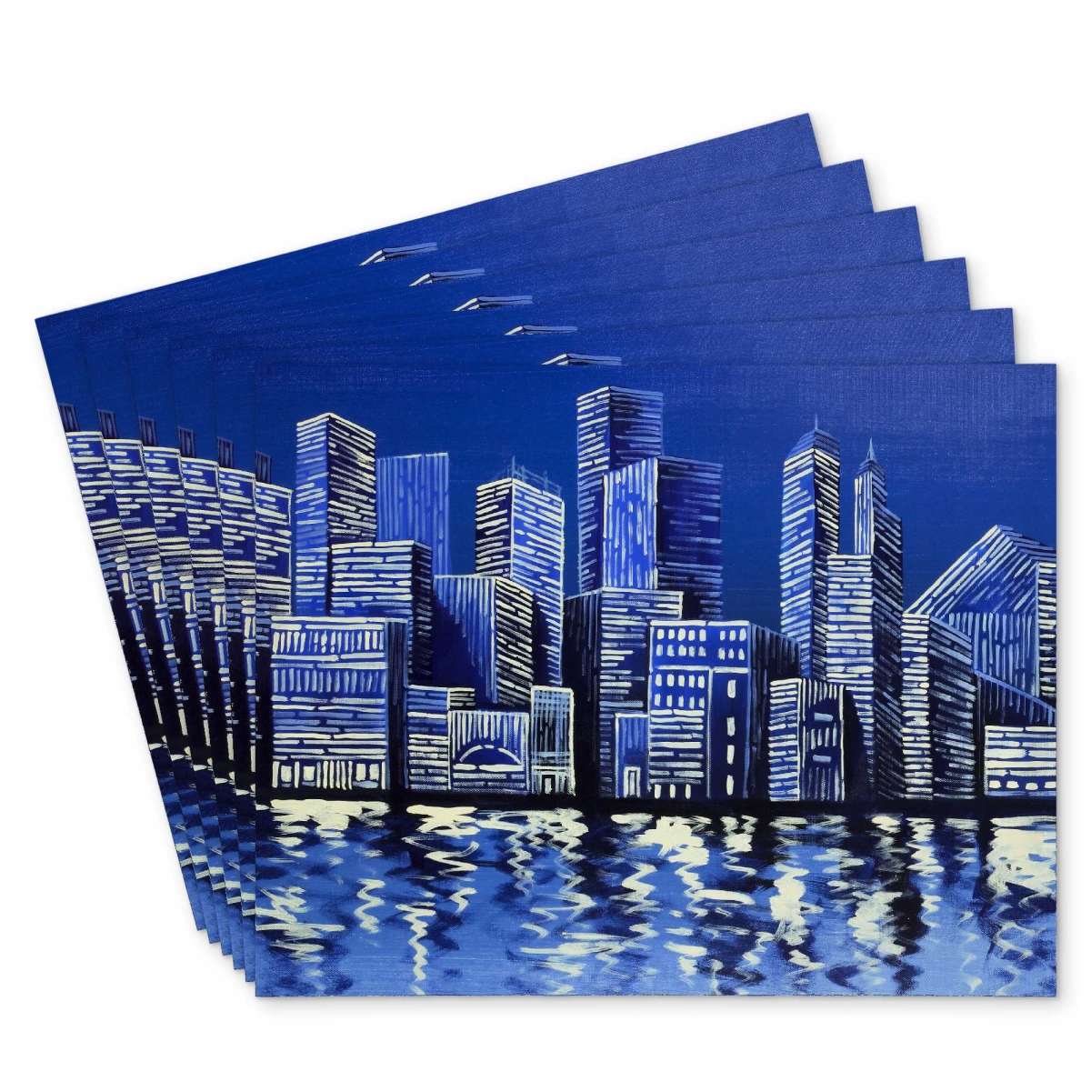 Picture of Begin Home Decor C6PP1418CPJTFX 14 x 18 in. Blue Skyline Polyester Placemat for Stylish Home Decor - Set of 6