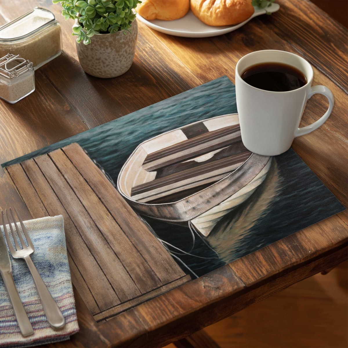 Picture of Begin Home Decor C6PP1418CT6UVE 14 x 18 in. Rowboats Polyester Placemat - Stylish Home Decor Accessory - Set of 6