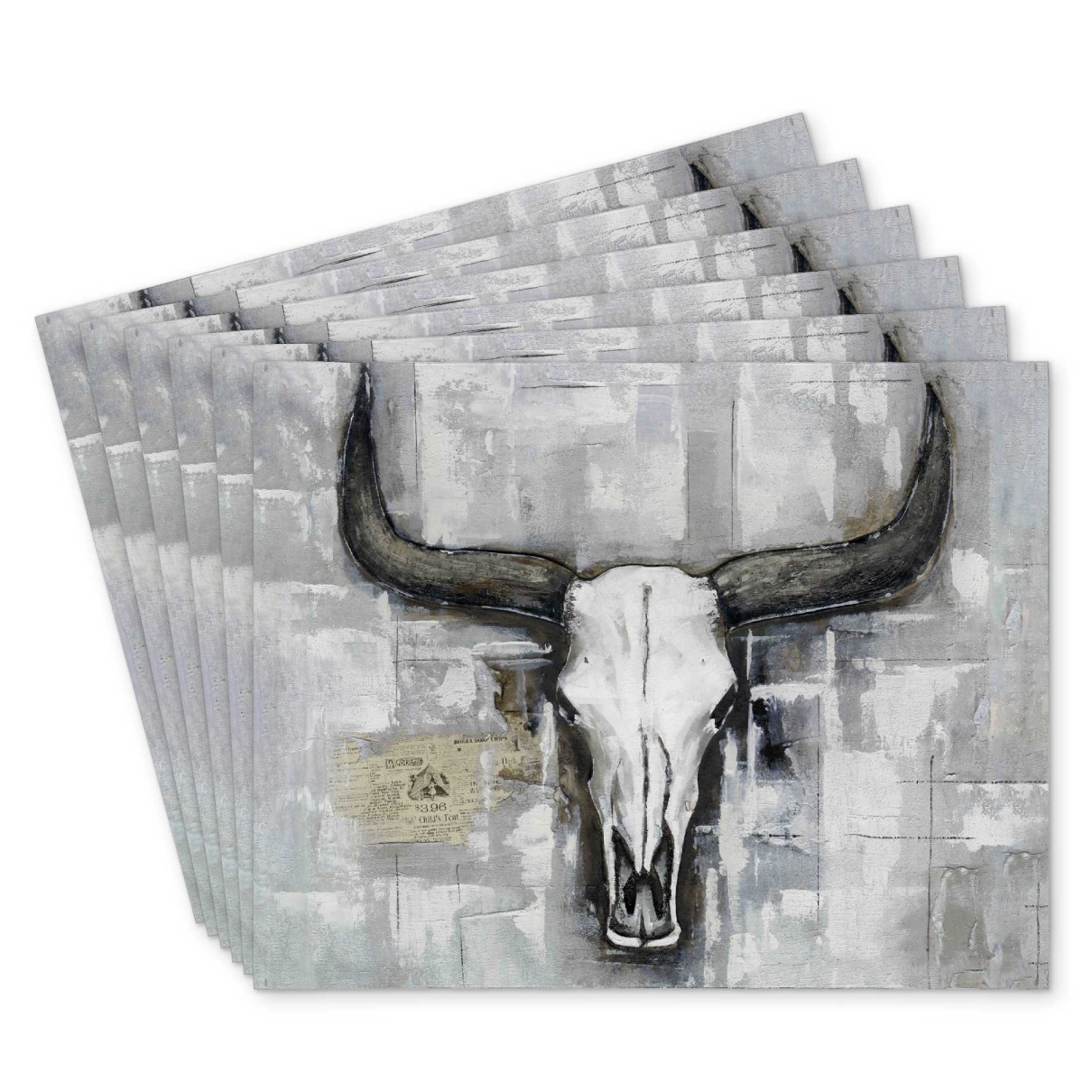 Picture of Begin Home Decor C6PP1418DPQRII 14 x 18 in. Bull Skull Polyester Placemat - Industrial Home Decor Item - Set of 6