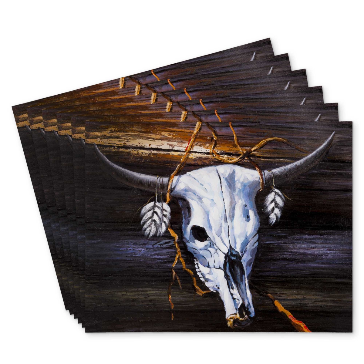 Picture of Begin Home Decor C6PP1418ESNF1Q 14 x 18 in. Hanged Skull on Wood Wall - Polyester Placemat - Set of 6