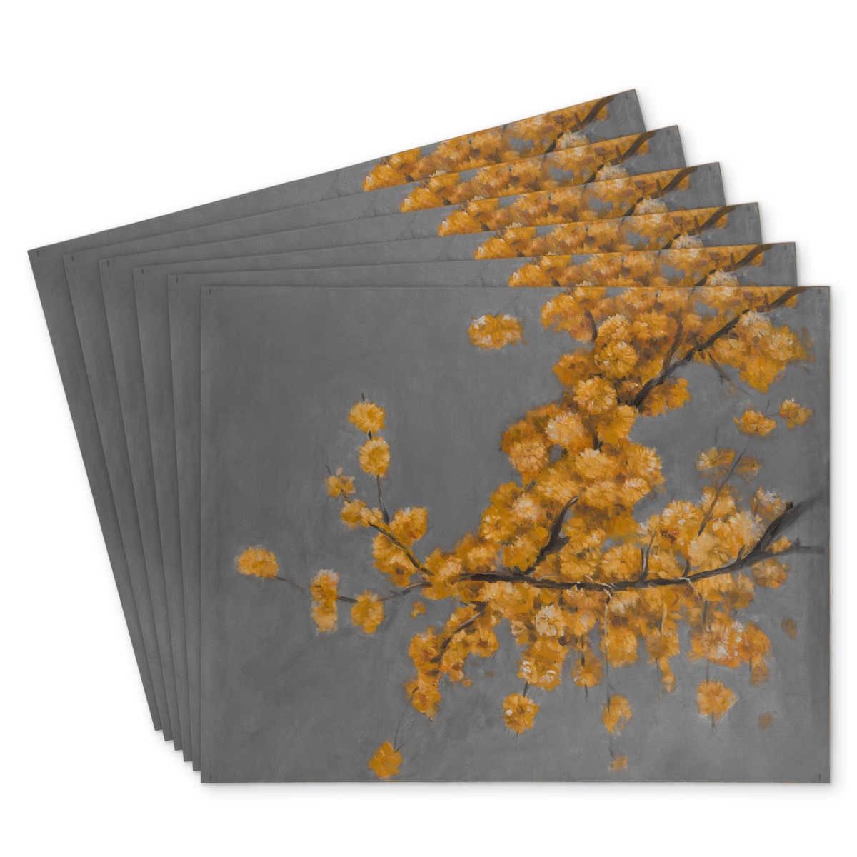 Picture of Begin Home Decor C6PP1418GAG3V0 14 x 18 in. Golden Wattle Plant Placemat - Pugg Ball Flowers Home Decor - Set of 6