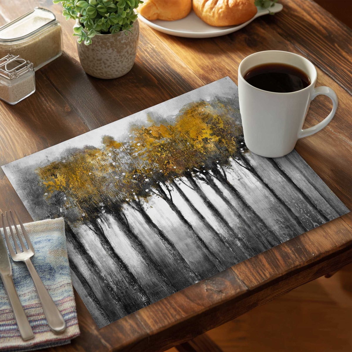 Picture of Begin Home Decor C6PP1418HAKLTX 14 x 18 in. Illuminated Forest Polyester Placemat - Elegant - Set of 6