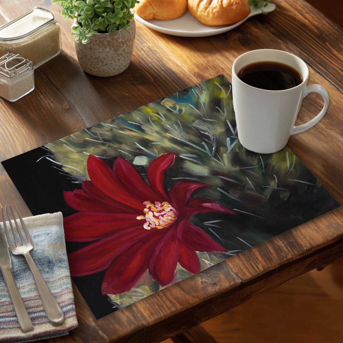 Picture of Begin Home Decor C6PP1418J4MY0N 14 x 18 in. Echinopsis Red Cactus Flower Placemat - Decor Essentials - Set of 6