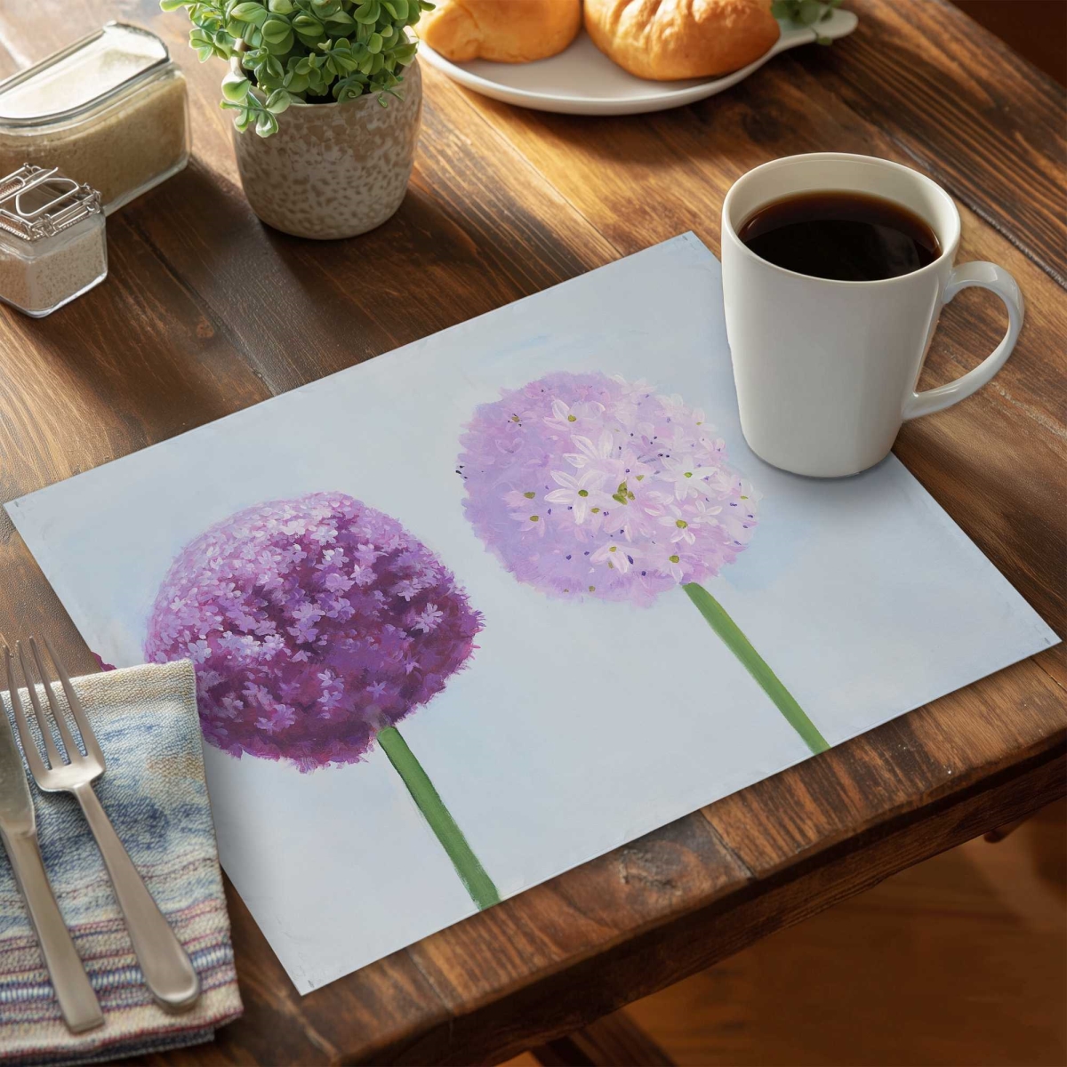 Picture of Begin Home Decor C6PP1418LI739B 14 x 18 in. Dahlia Pompon Polyester Placemat - Elegant Home Decor Accent - Set of 6