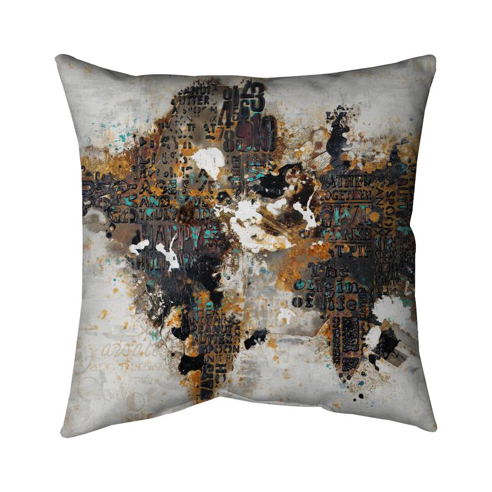 5543-2020-CI146 20 x 20 in. Abstract World Map Throw - Cities Brown Poly Twill Decor