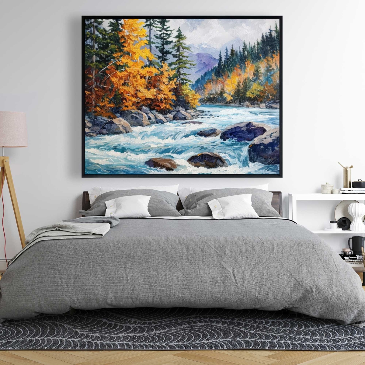 C1FC4860BDY7F5 48 x 60 in. Rapids - Beige Framed Canvas Art - Stylish Accent