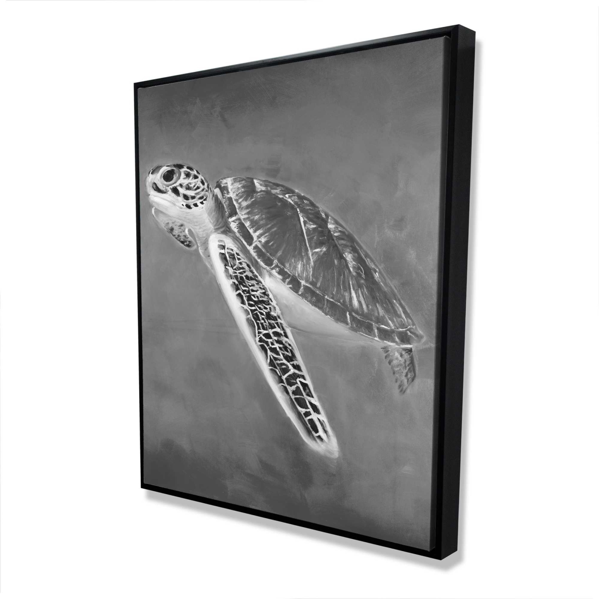 C1FC4860GNNYE2 48 x 60 in. Grayscale Sea Turtle - Black Framed Canvas Home Decor Art