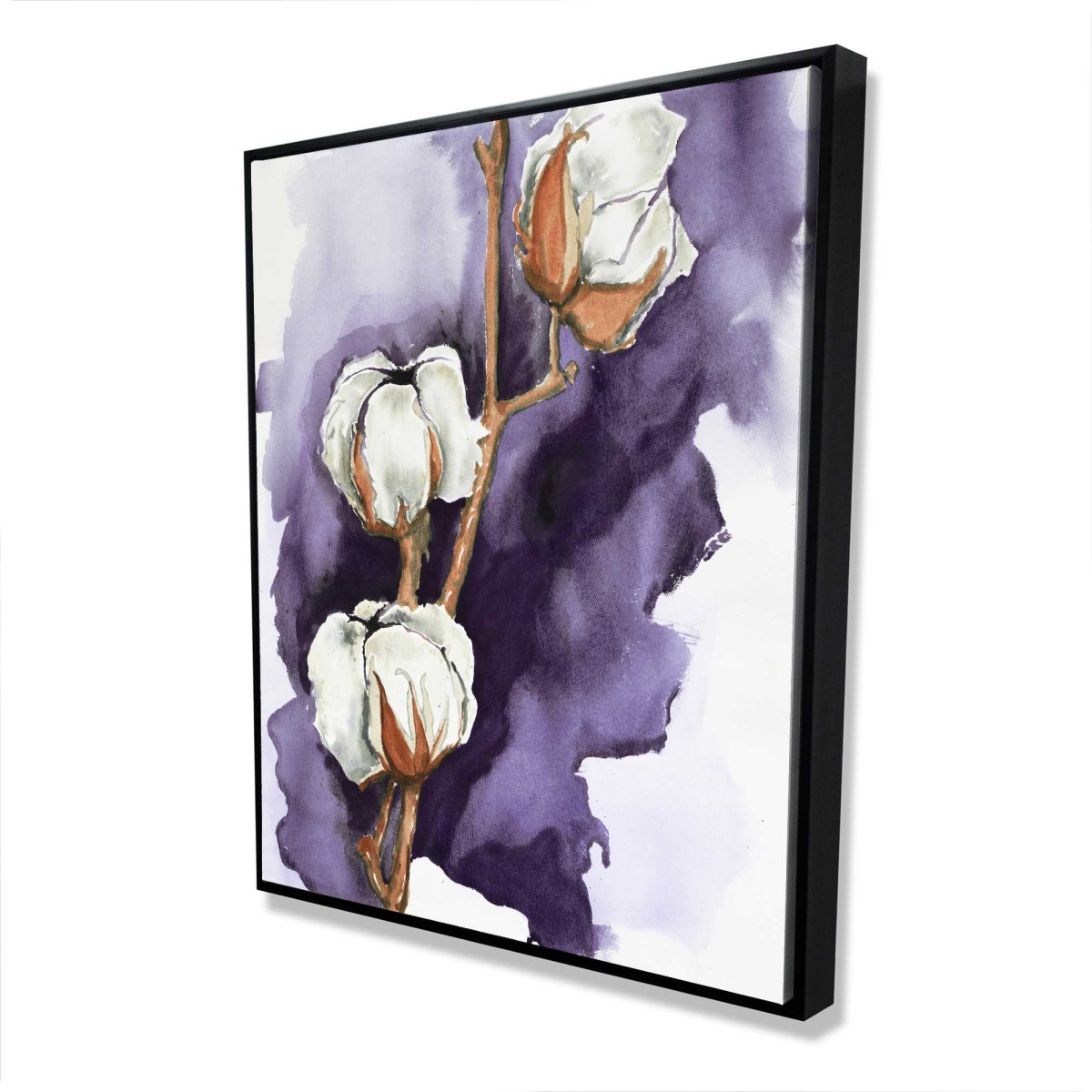 C1FC4860NKCPPJ 48 x 60 in. Cotton Flowers on Purple Background - Gray Framed Canvas
