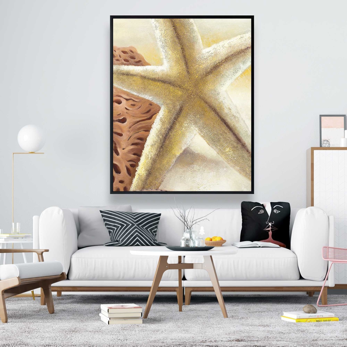 C1FC4860PLHA9E 48 x 60 in. Starfish & Seashells Canvas - Brown Framed Home Decor