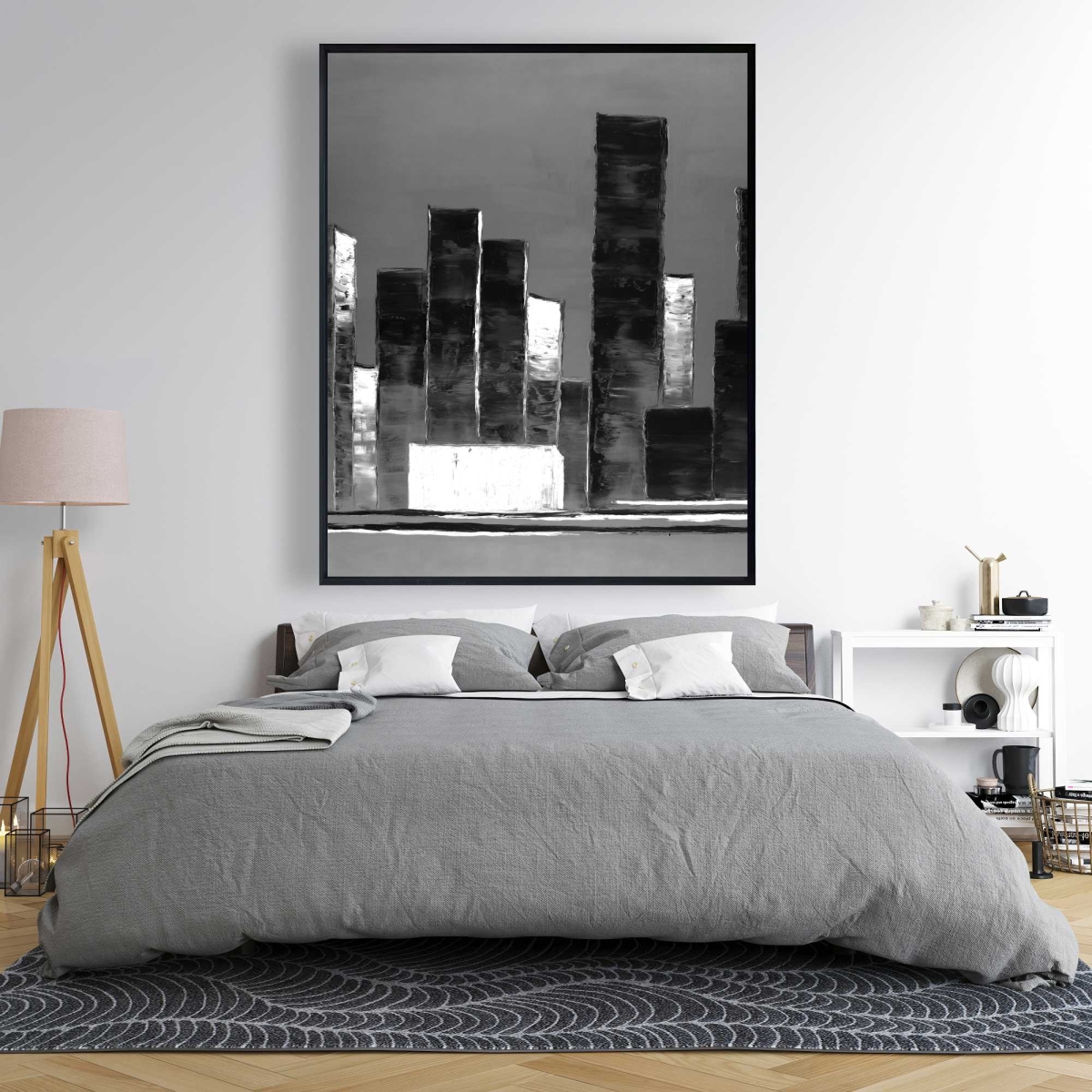 C1FC4860V5TS2P 48 x 60 in. Abstract Black & White Buildings Canvas - Office Decor