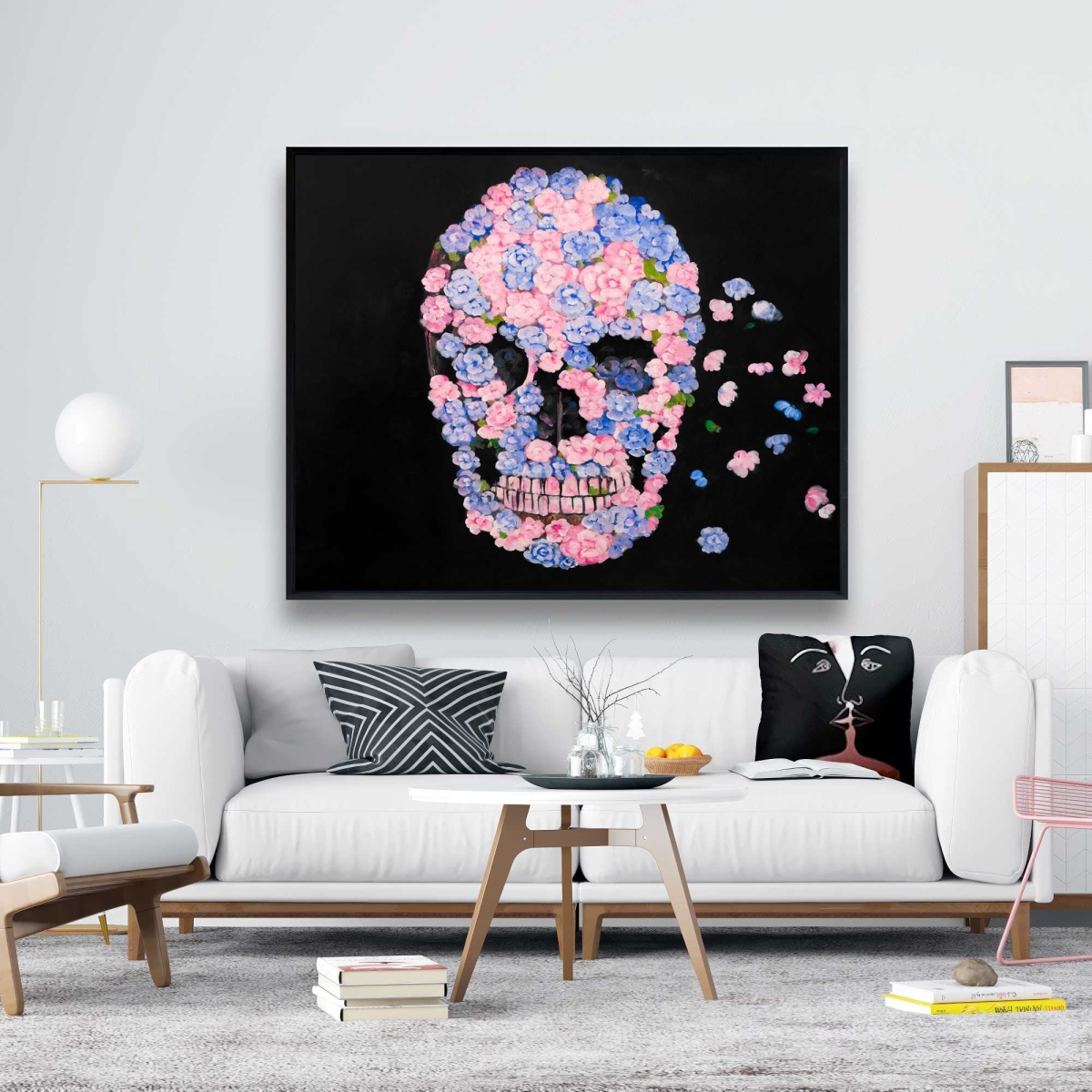 C1FC4860VM4RFQ 48 x 60 in. Flower Skull - Framed Canvas for Skull Bedroom Decor