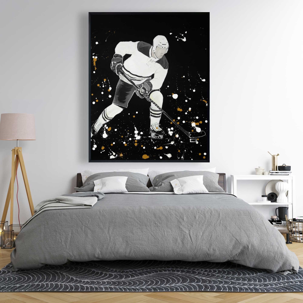 C1FC4860ZVIRTV 48 x 60 in. Hockey Player in Action - Framed Canvas for Man Cave Decor