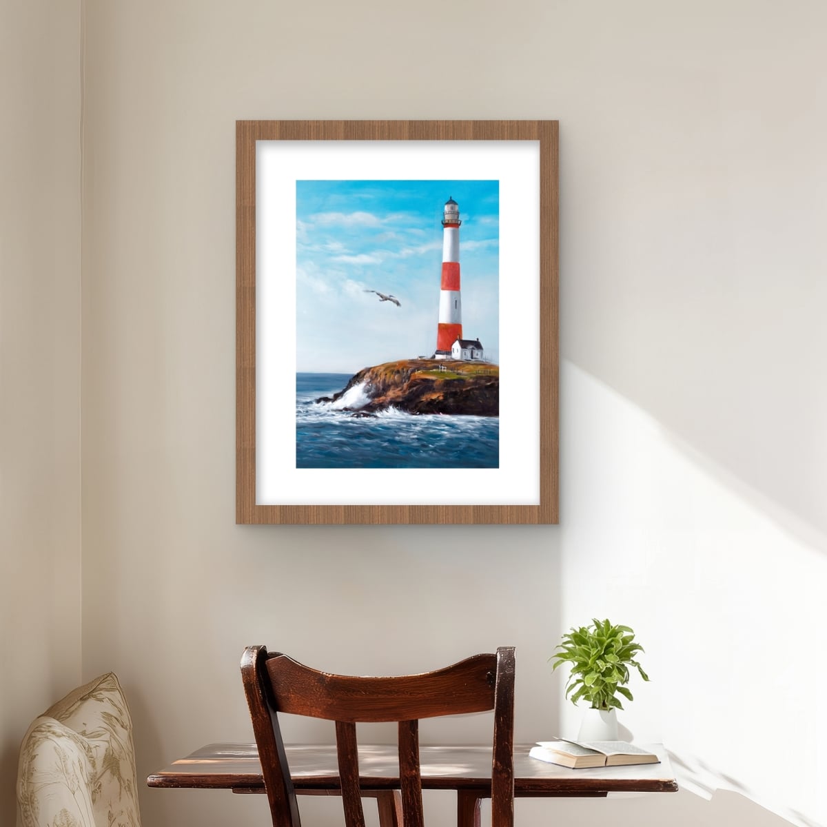 C1FM16208GW8B6 16 x 20 in. Lighthouse At the Edge of the Sea Wall Art - Contemporary Coastal Art