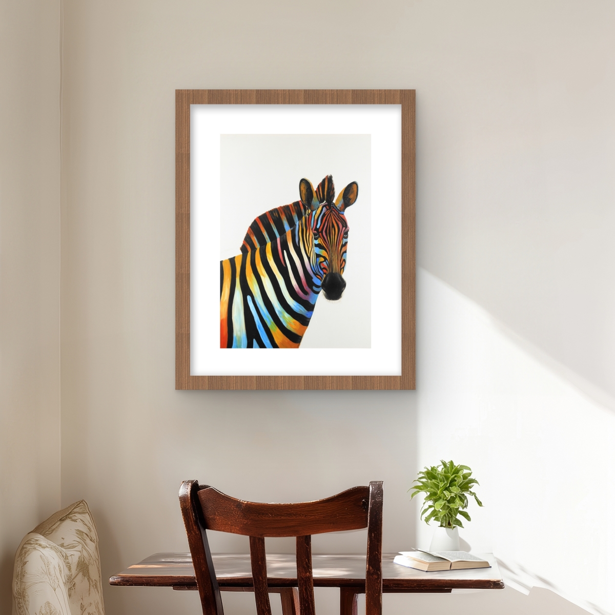 C1FM1620D6AI9C 16 x 20 in. Colorful Zebra Profile View - Framed Matted Print Wall Art for Decor