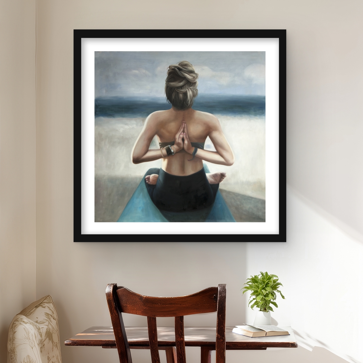 C1FM24243RFY2D 24 x 24 in. Reverse Prayer Pose - Framed Matted Print Wall Art - Home Decor Art