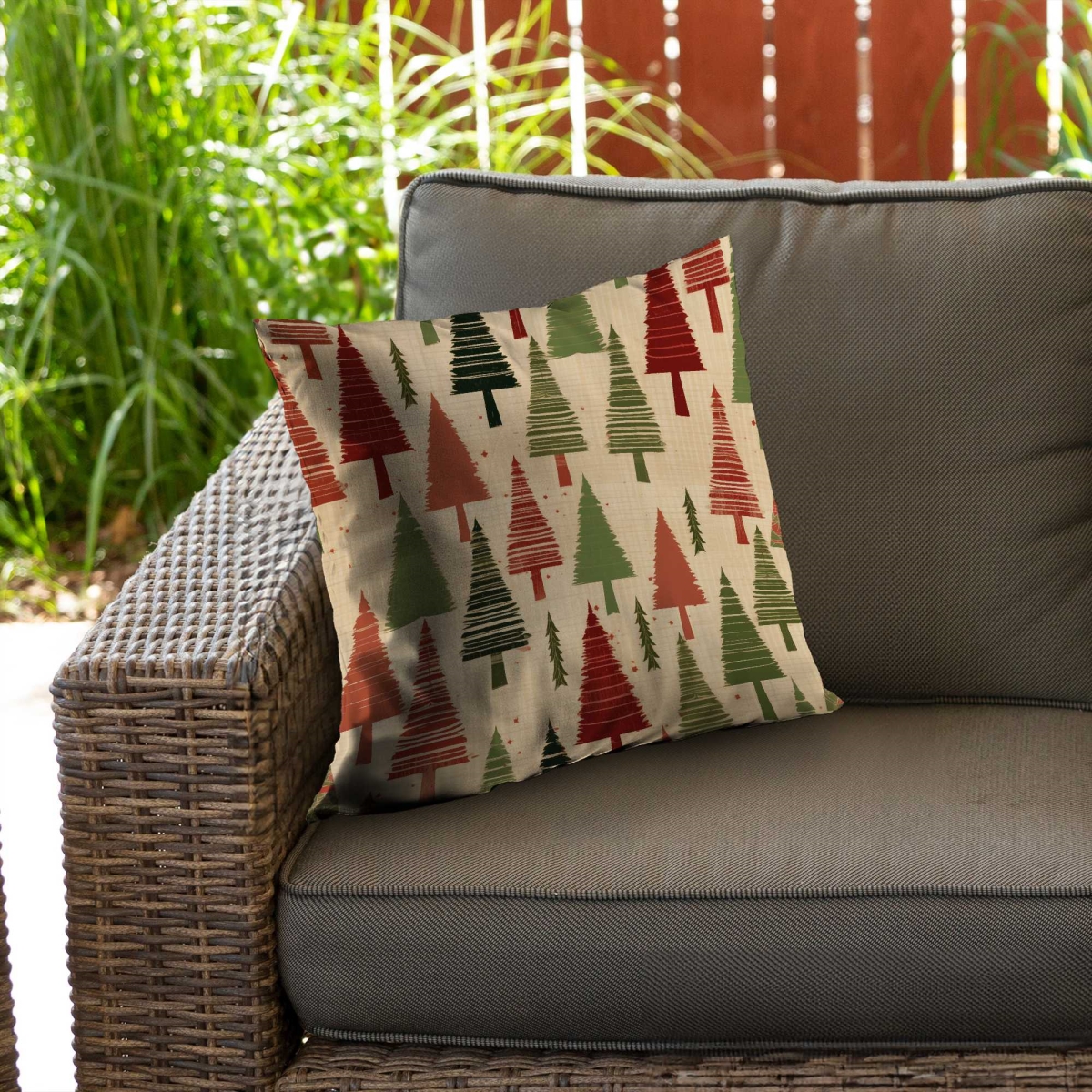 C1PO2020CP6PLI 20 x 20 in. Christmas Tree Pattern Green Outdoor Throw Pillow - Decor