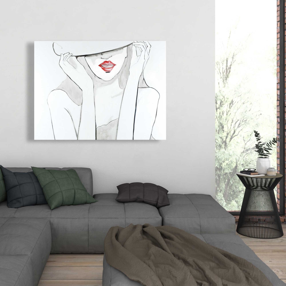 C1RC3648THSXEK 36 x 48 in. Woman with Big Hat - Fashion Illustrative Canvas Art