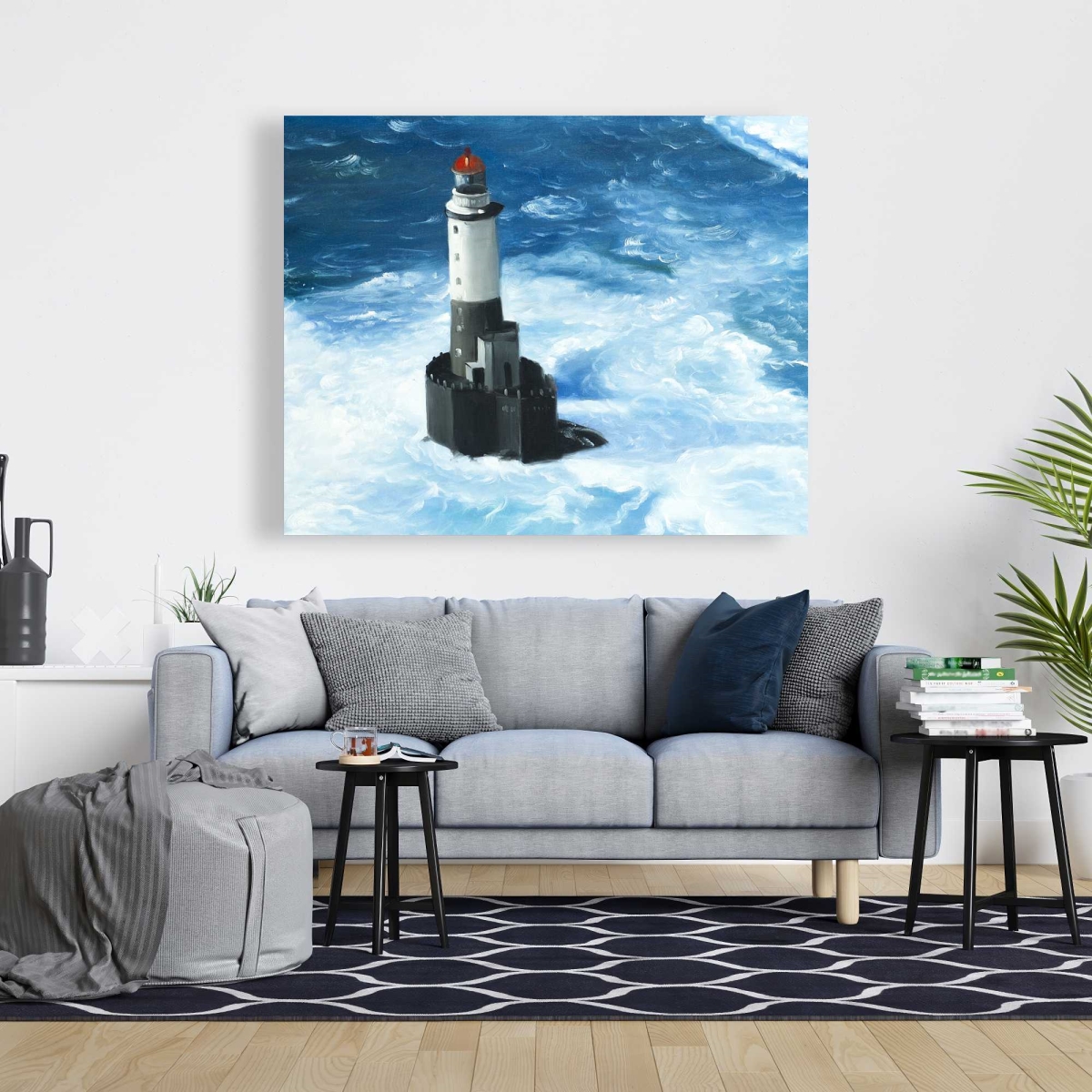 C1RC48602C564R 48 x 60 in. Unleashed Waves on a Lighthouse - Bathroom Canvas Decor