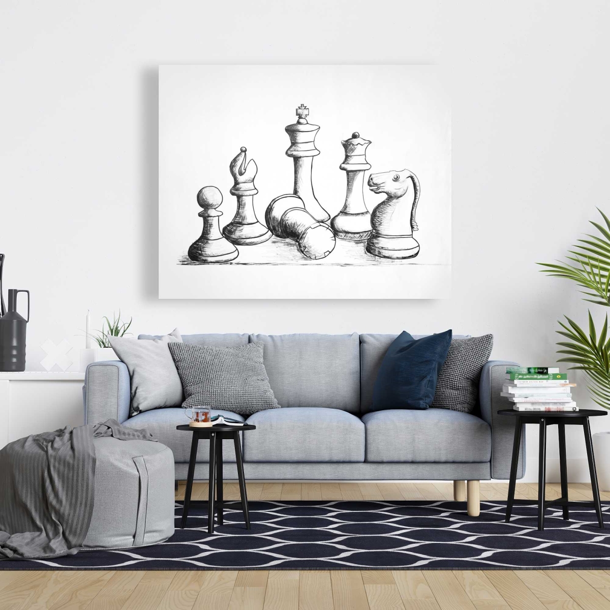 C1RC486062QSH4 48 x 60 in. Chess Game Pieces - Office Gray Canvas for Home Decor